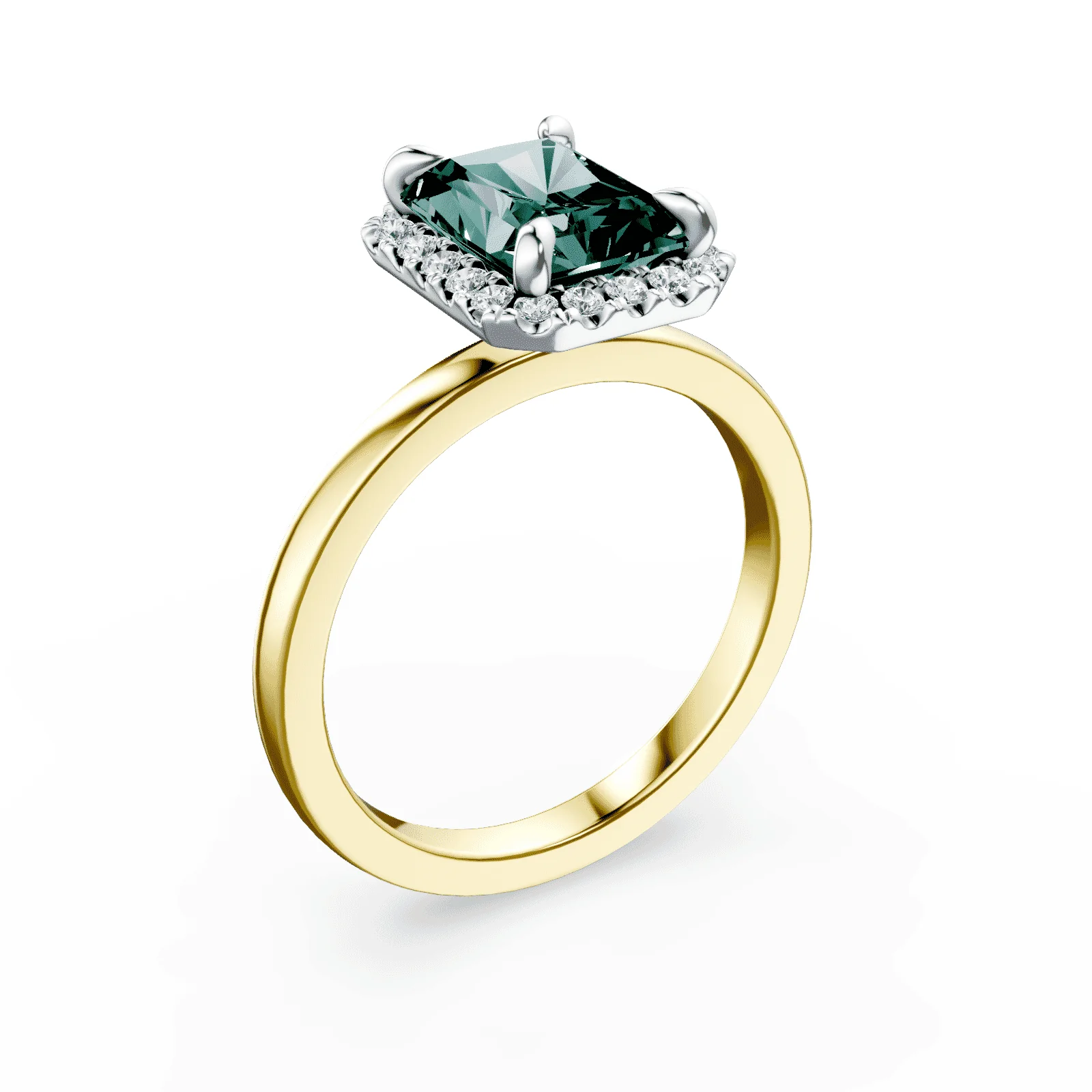 Radiant Cut Halo Green Diamond Ring - Image 2