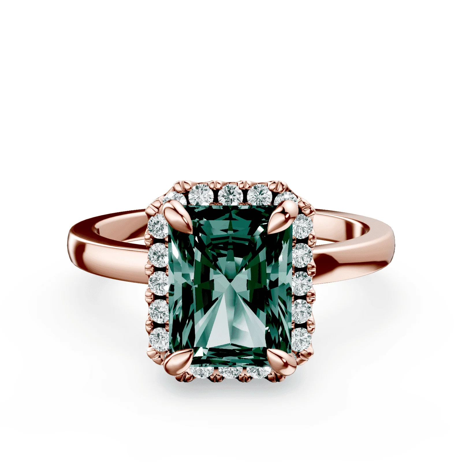 Radiant Cut Halo Green Diamond Ring