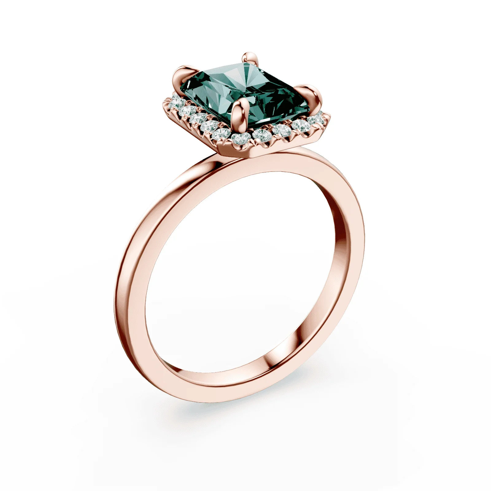 Radiant Cut Halo Green Diamond Ring - Image 2