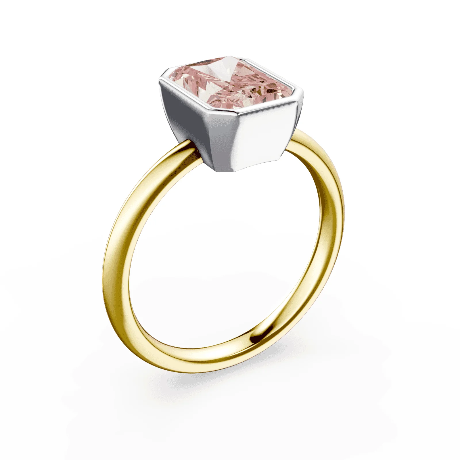 Radiant Cut Bezel Pink Diamond Ring - Image 2