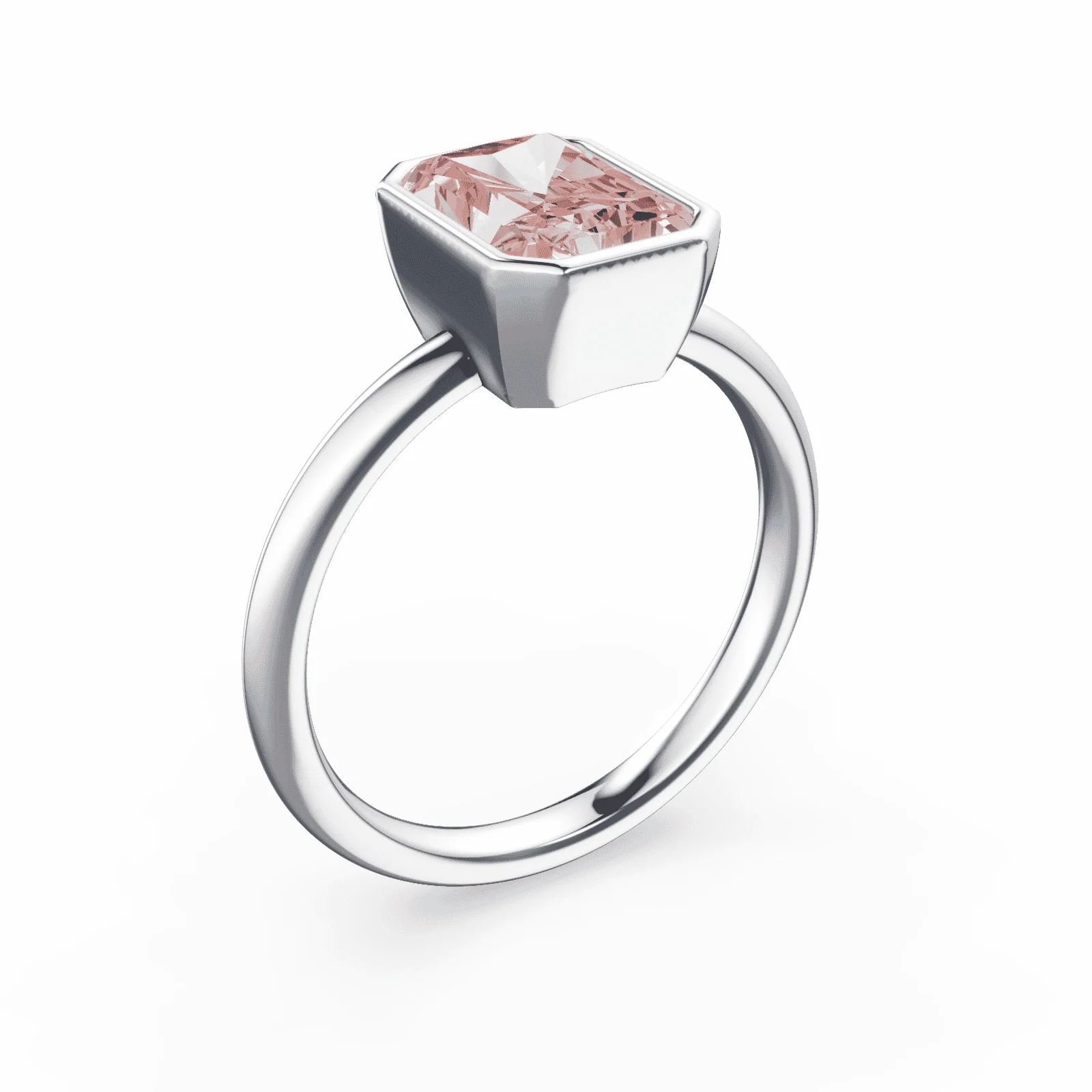 Radiant Cut Bezel Pink Diamond Ring - Image 2
