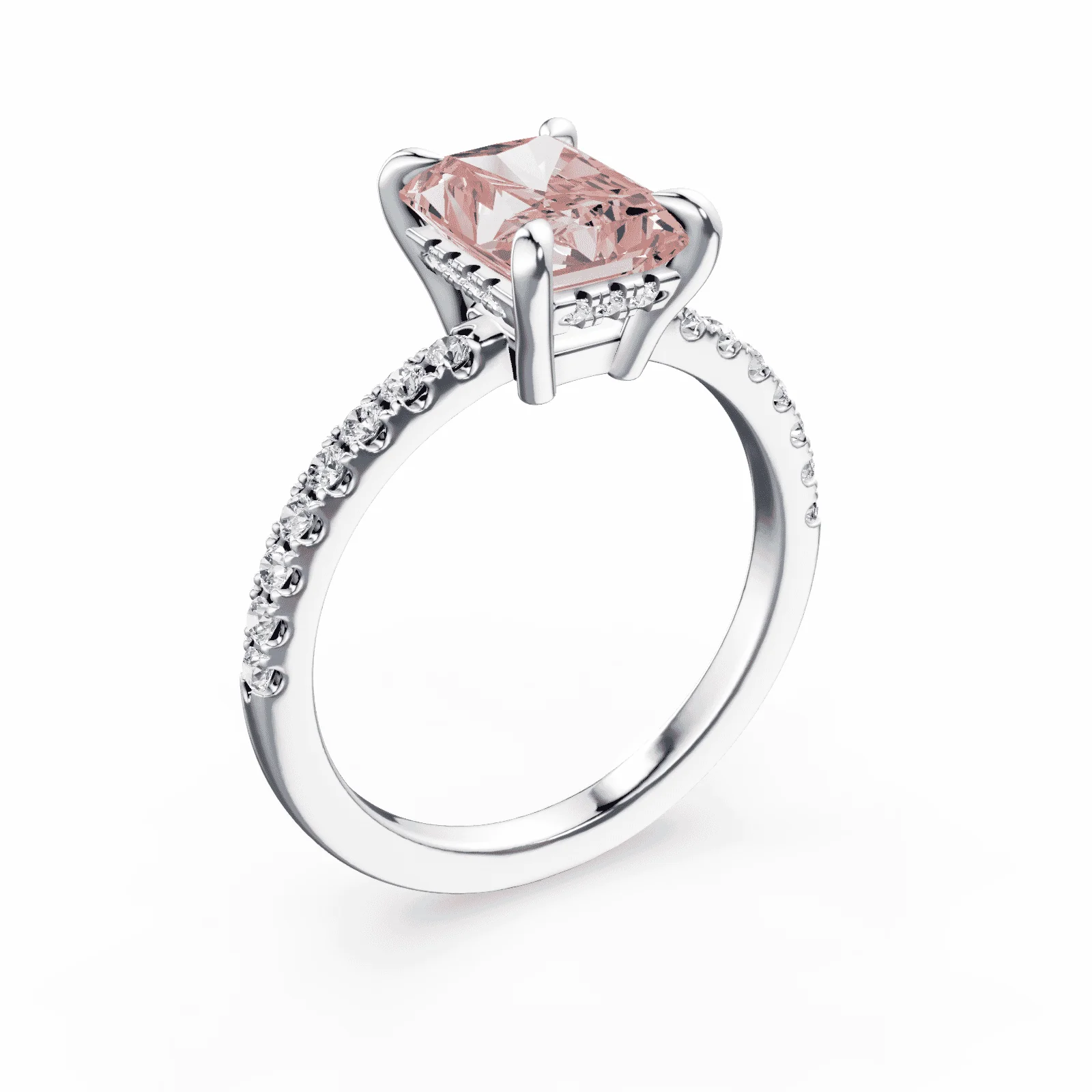 Radiant Cut Low Profile Pink Pave Ring - Image 2