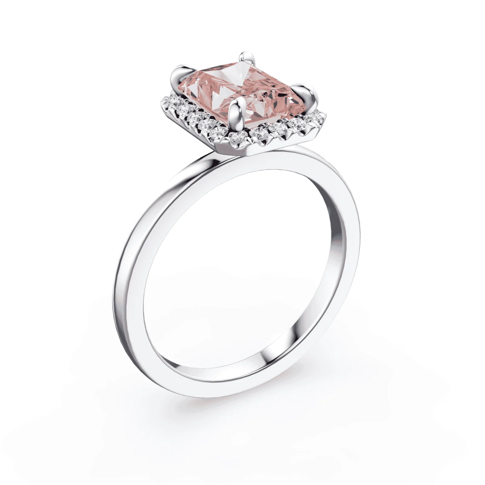 Radiant Cut Halo Pink Diamond Ring - Image 2