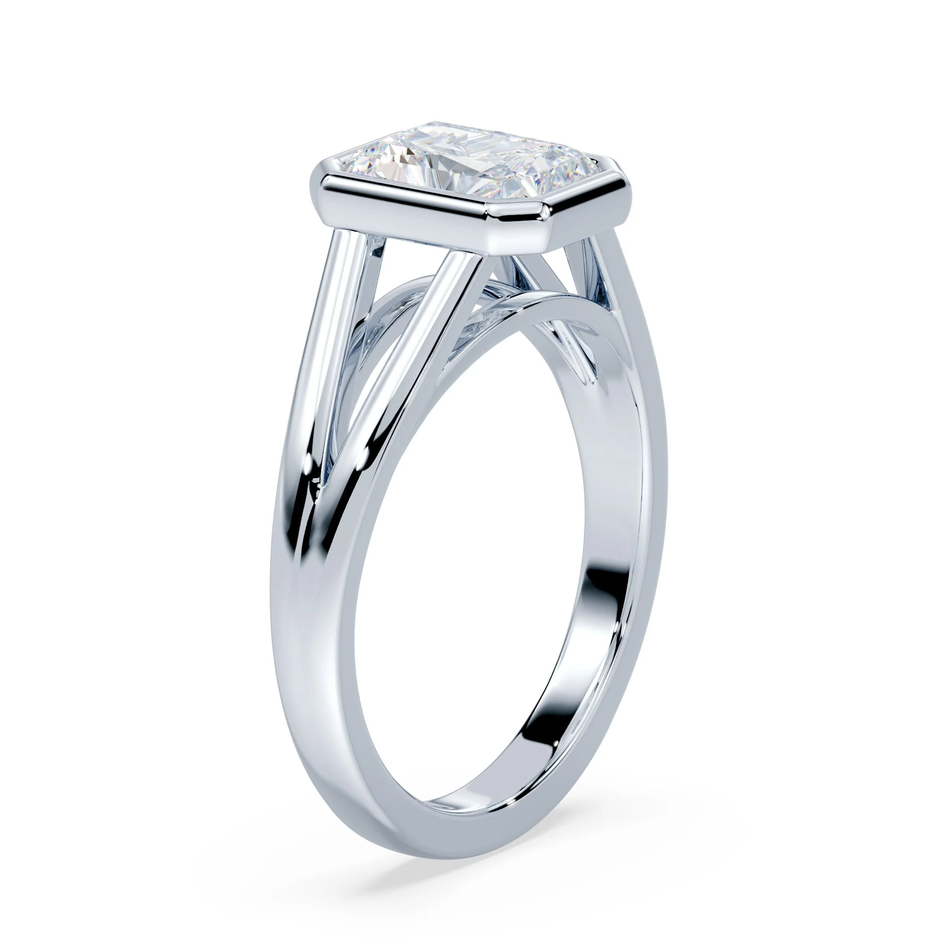 Radiant Cut Split Cathedral Bezel Ring - Image 2
