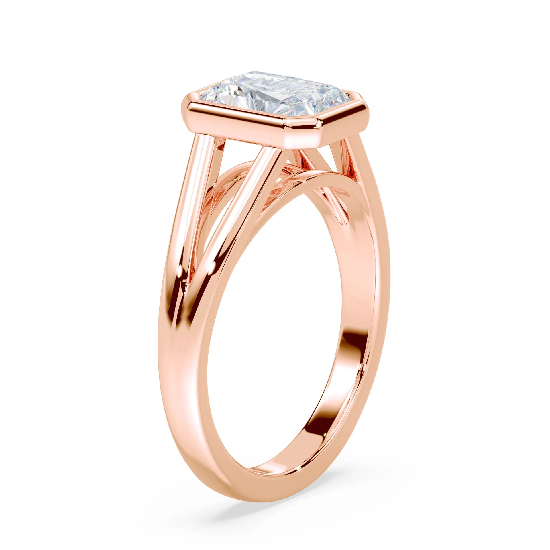 Radiant Cut Split Cathedral Bezel Ring - Image 2