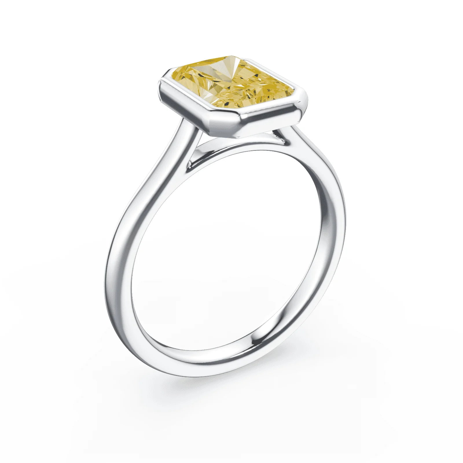 Radiant Cut Cathedral Bezel Yellow Diamond Ring - Image 2
