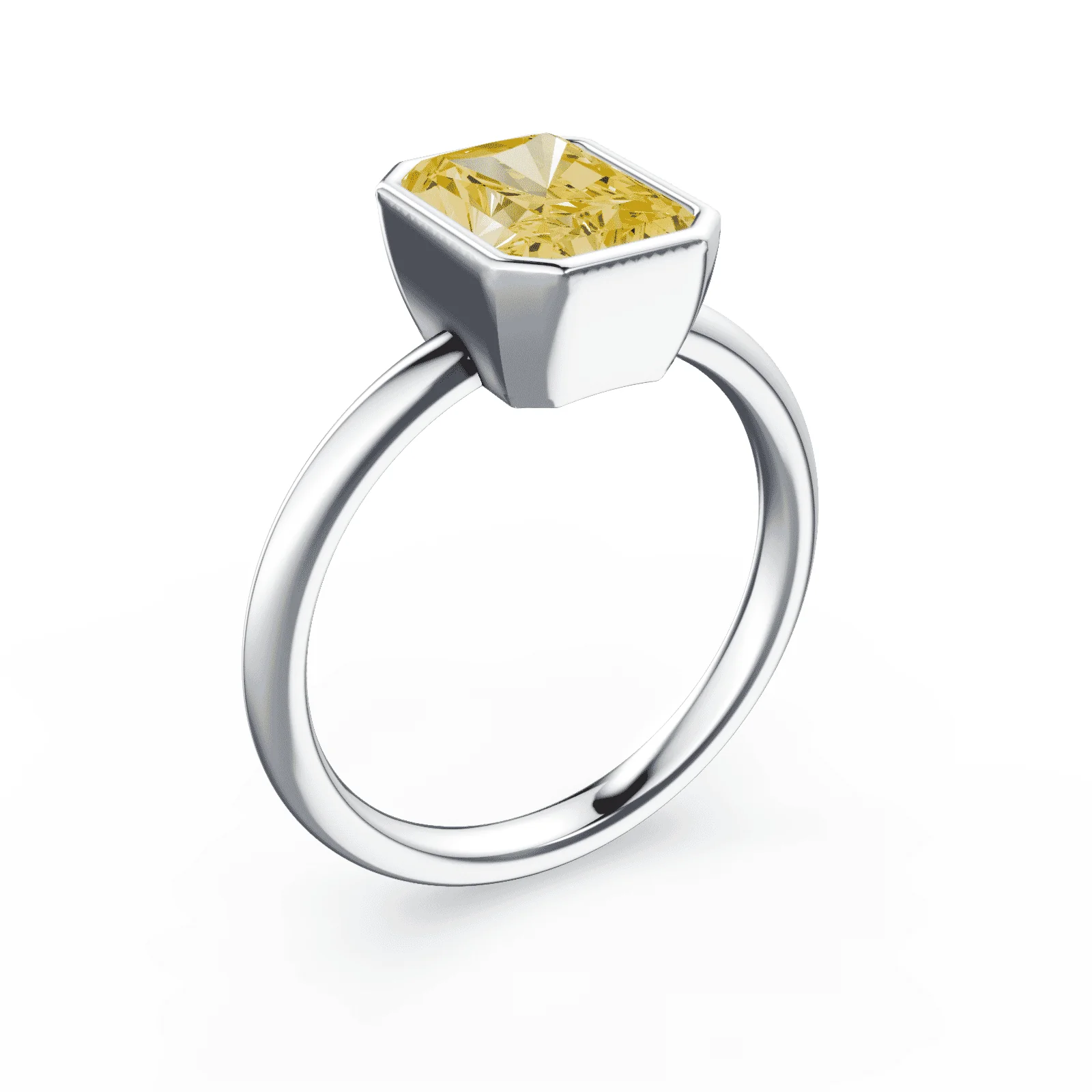 Radiant Cut Bezel Yellow Diamond Ring - Image 2