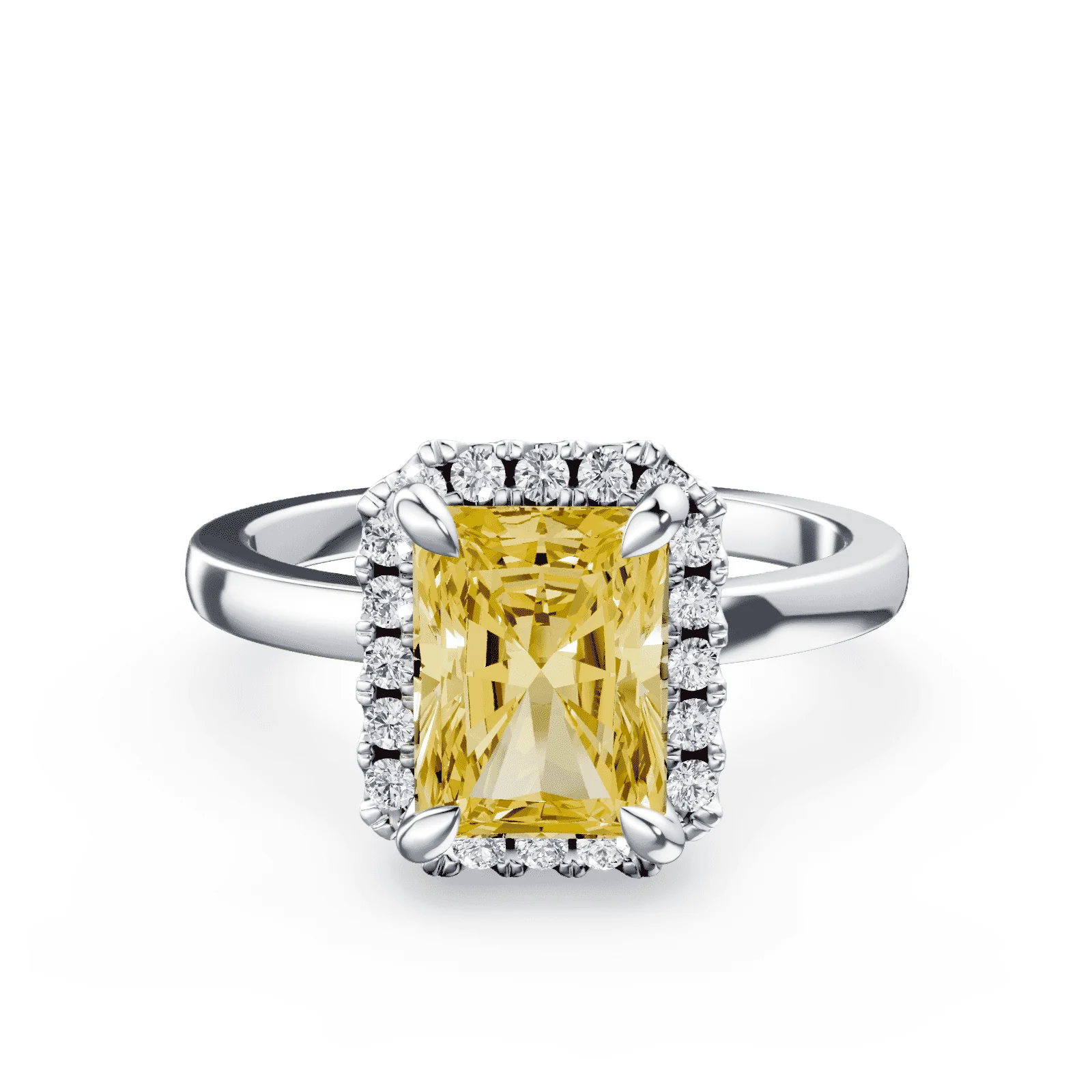 Radiant Cut Halo Yellow Diamond Ring