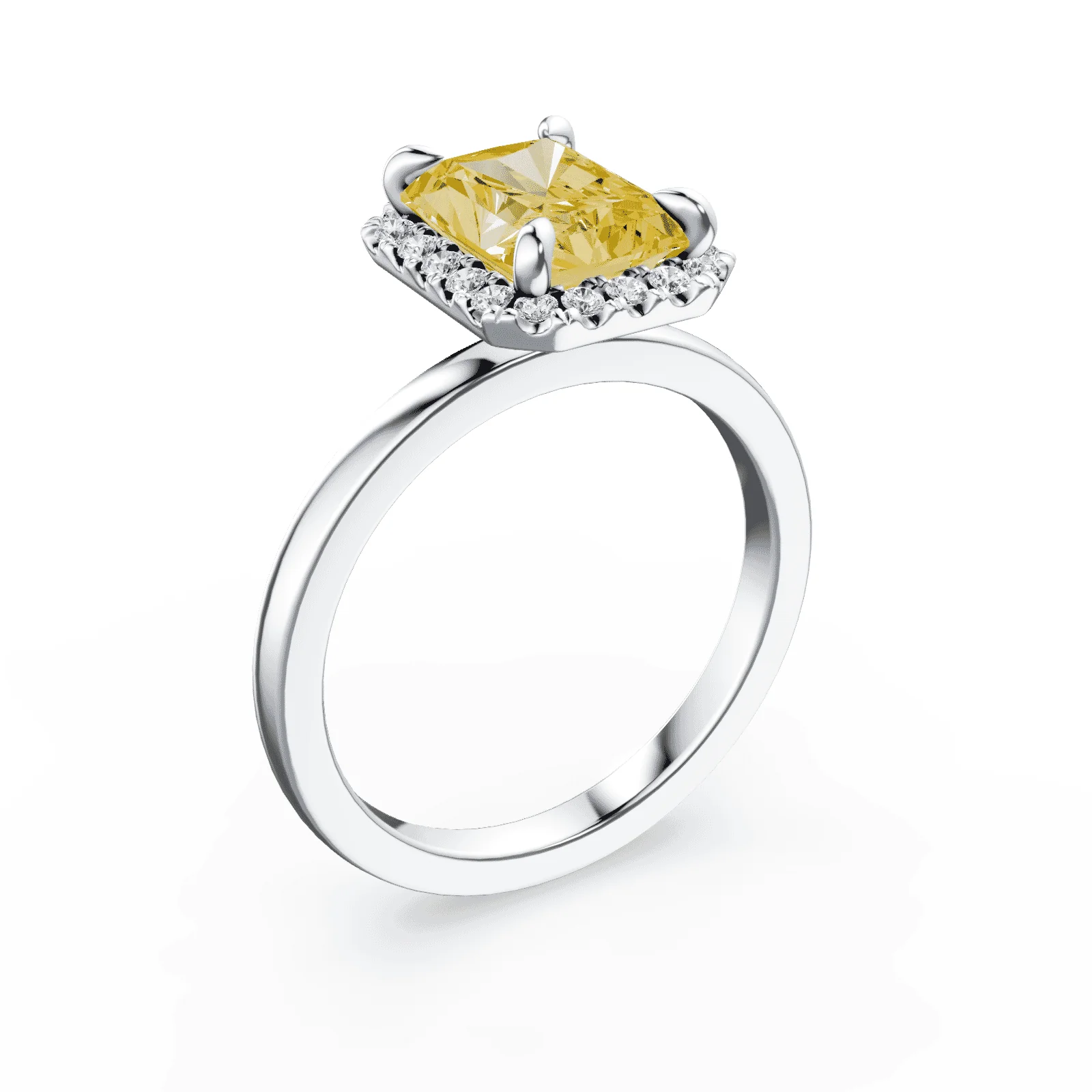 Radiant Cut Halo Yellow Diamond Ring - Image 2
