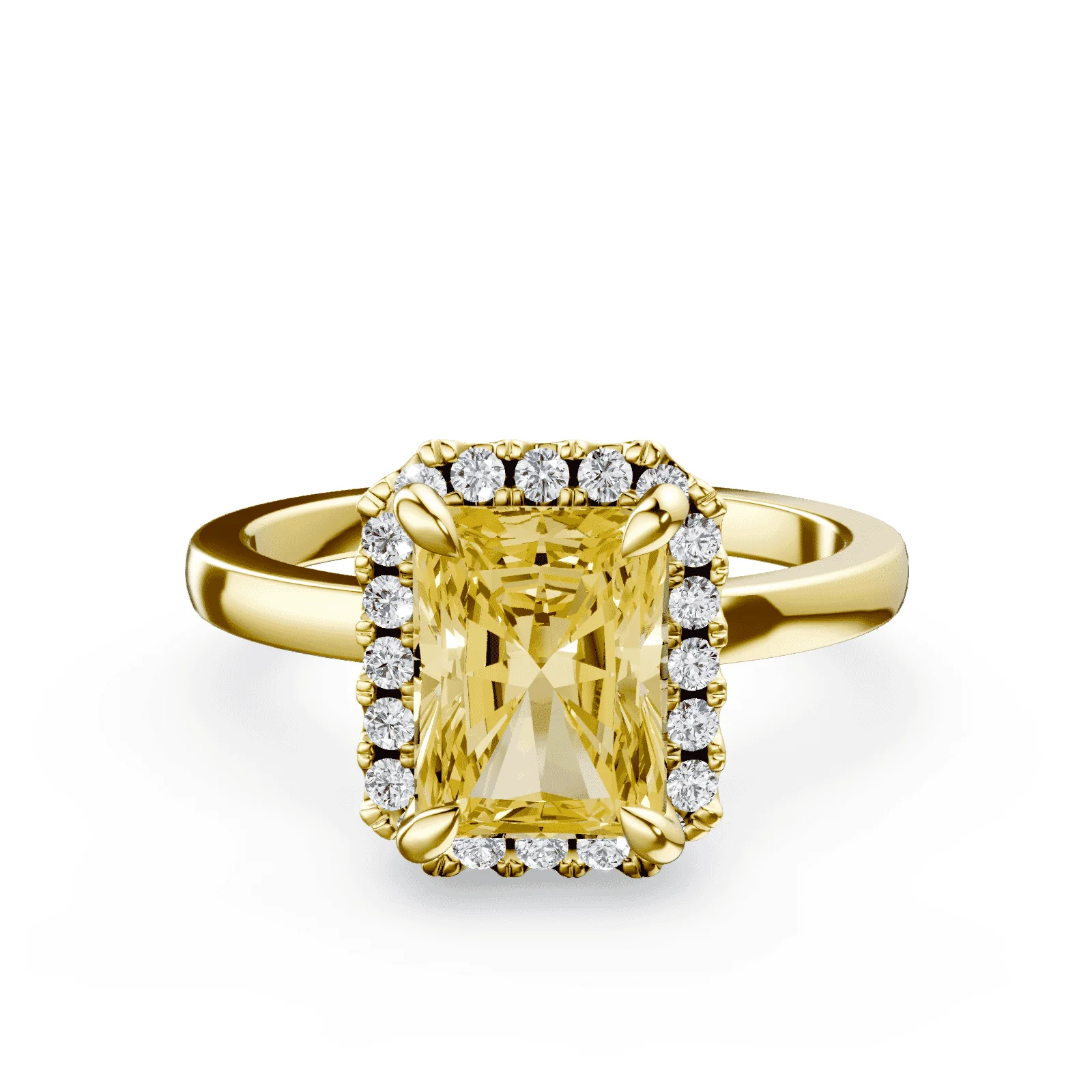 Radiant Cut Halo Yellow Diamond Ring