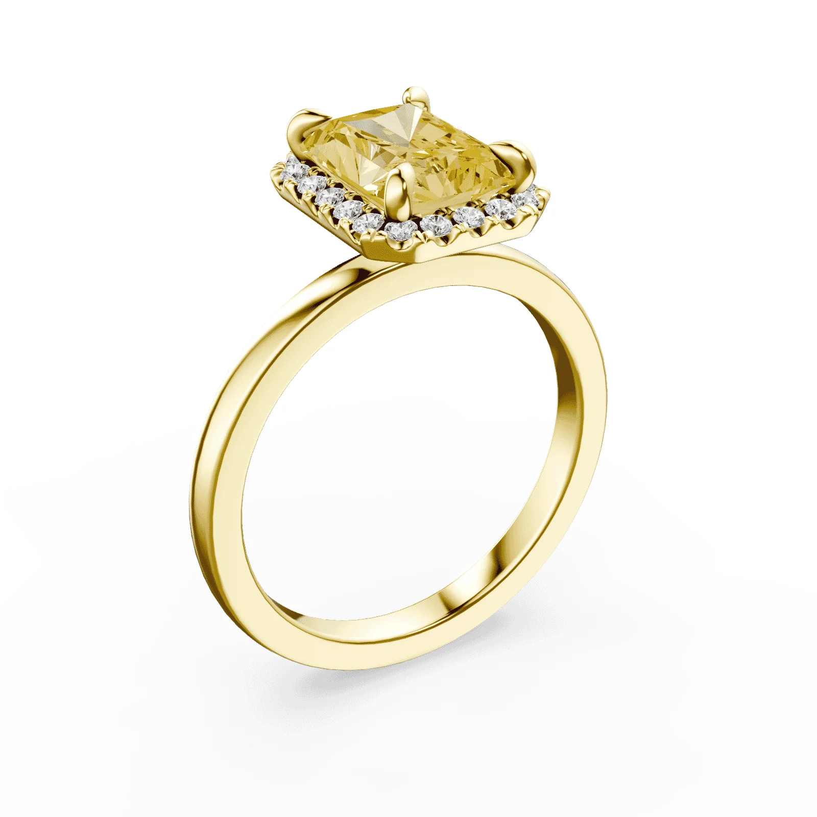 Radiant Cut Halo Yellow Diamond Ring - Image 2