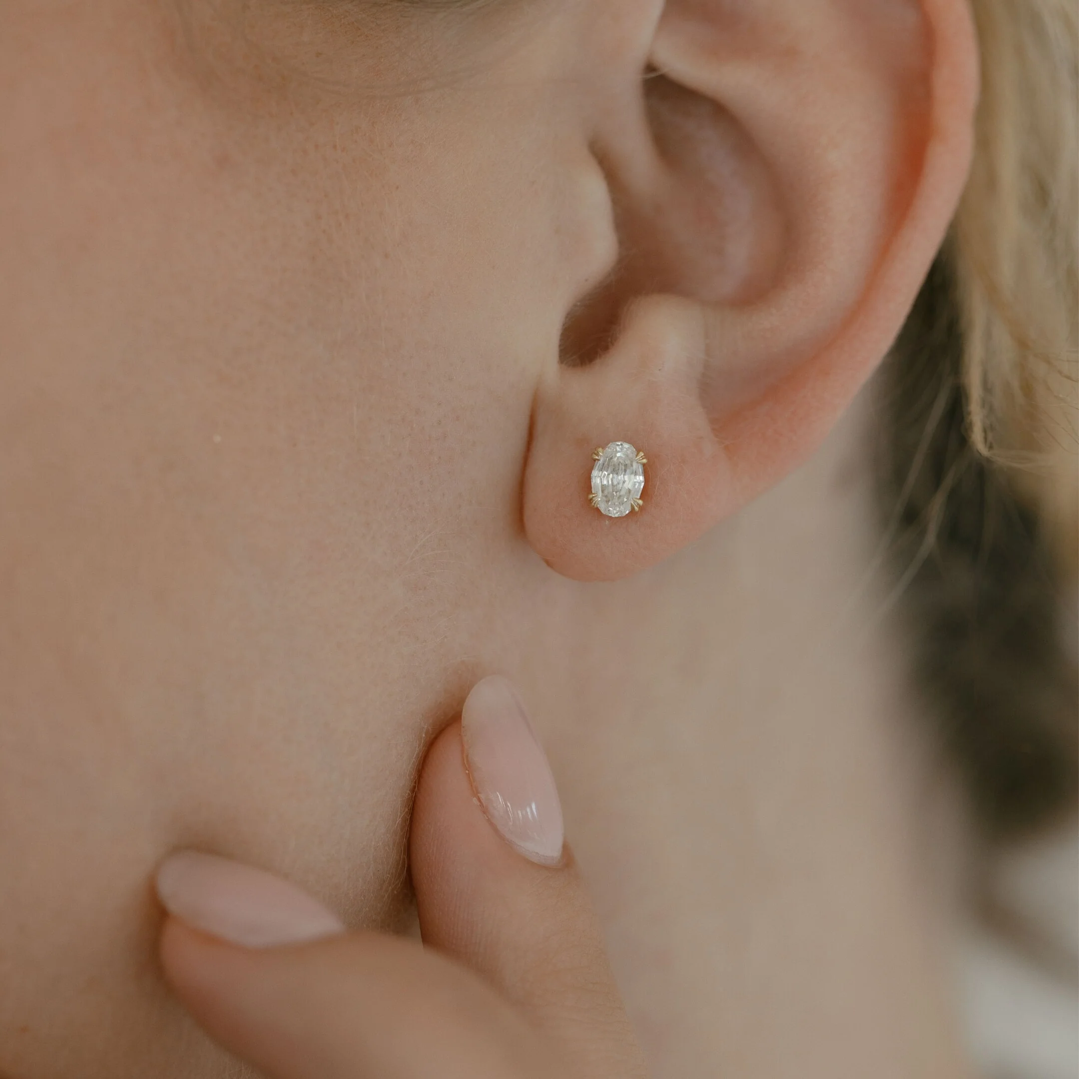 Antique Cut Oval Stud Earrings - Image 2