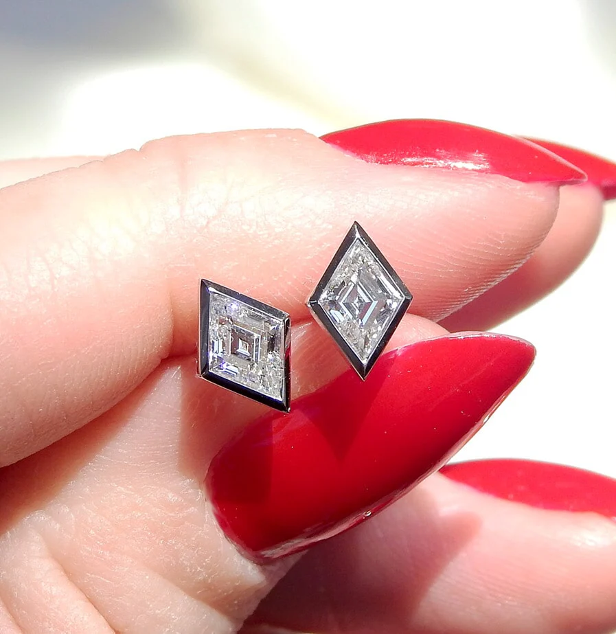 Geometric Lozenge Lab Diamond Studs - Image 3