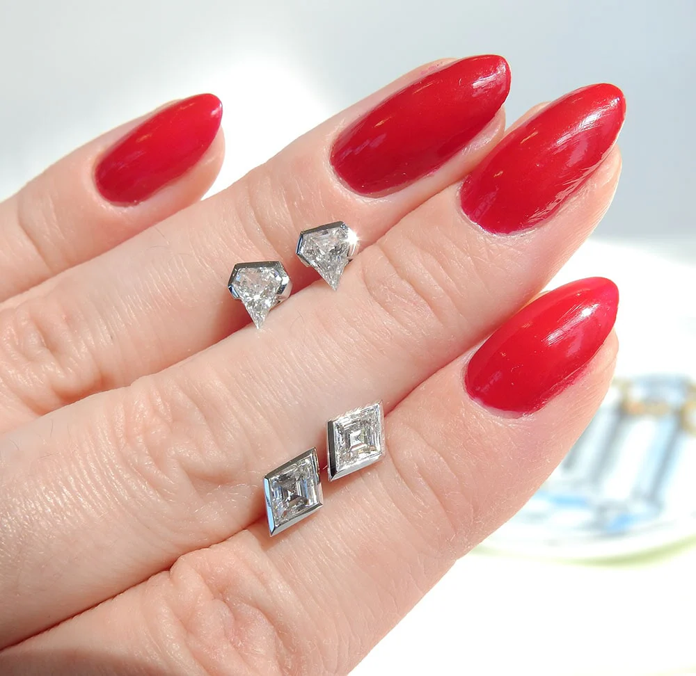 Geometric Lozenge Lab Diamond Studs - Image 4