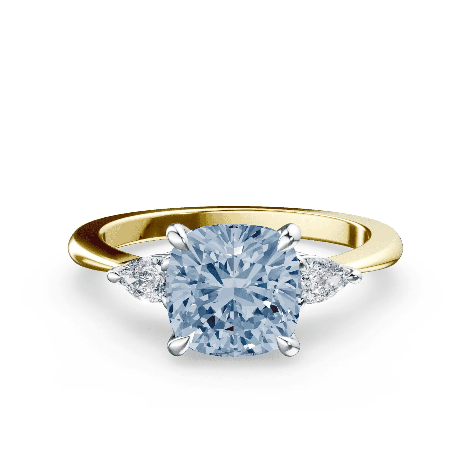 Cushion Cut Three Stone Blue Diamond Ring