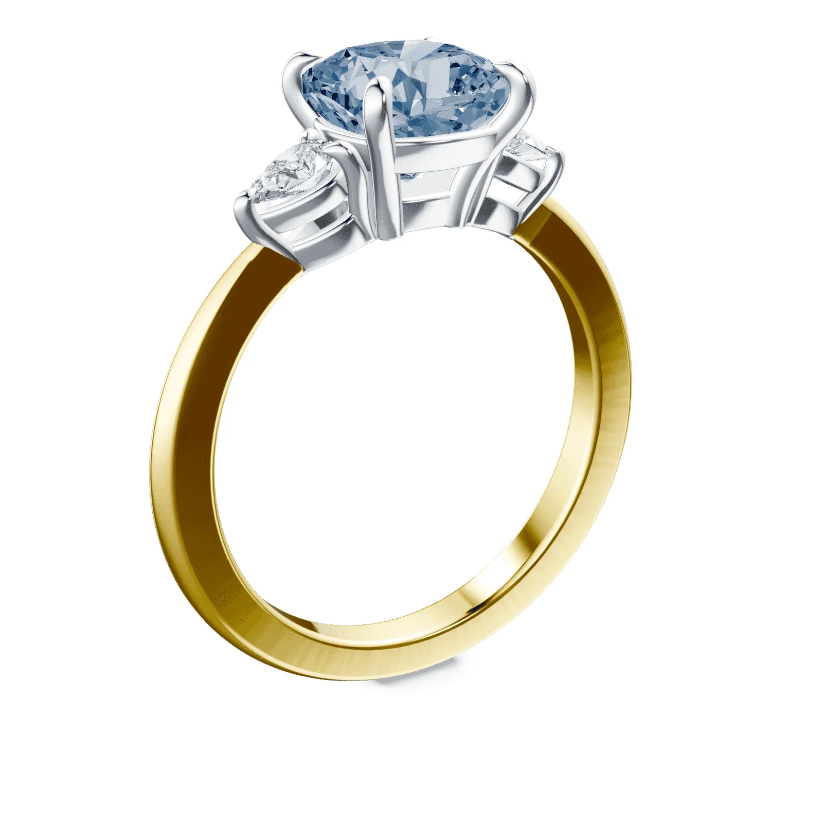 Cushion Cut Three Stone Blue Diamond Ring - Image 2