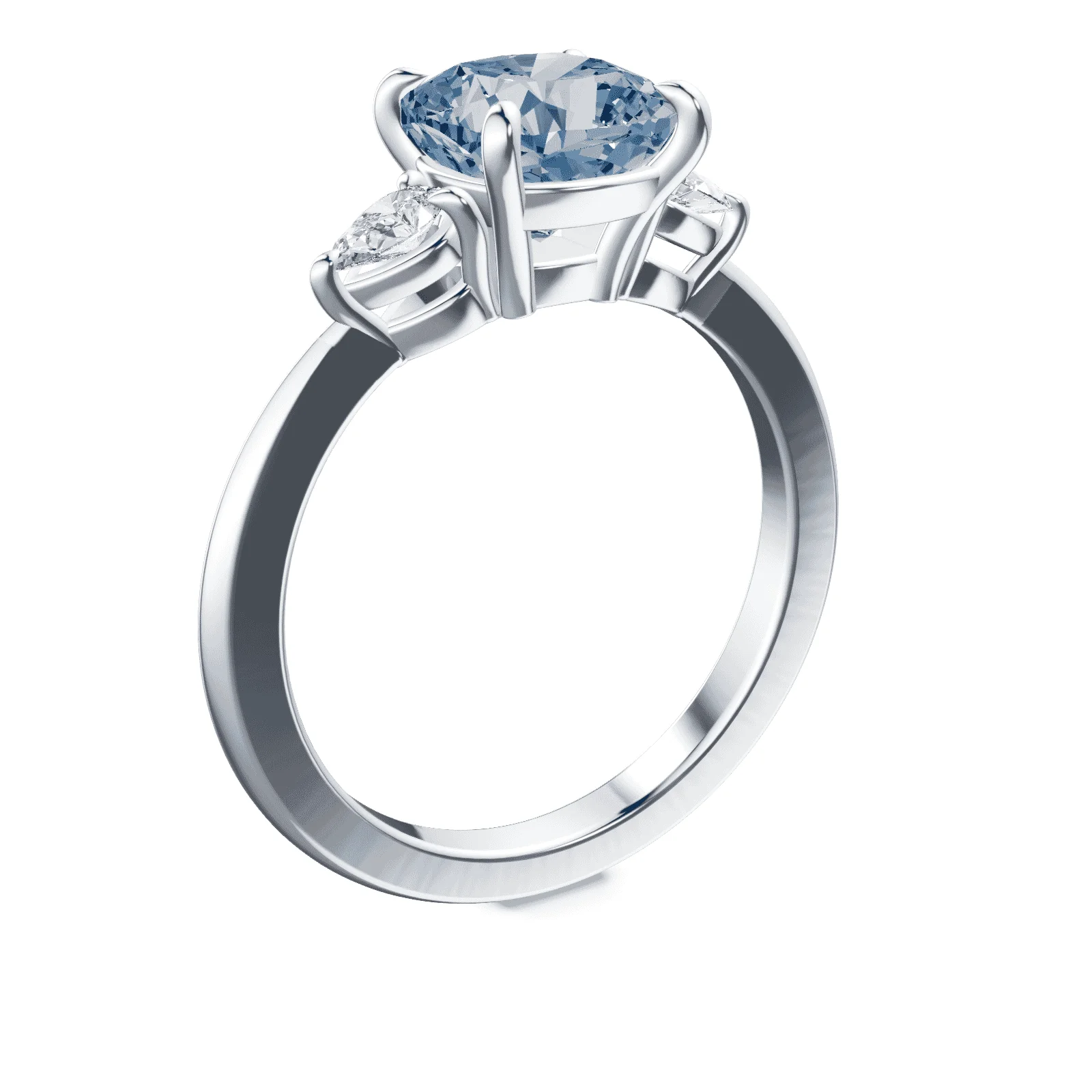 Cushion Cut Three Stone Blue Diamond Ring - Image 2