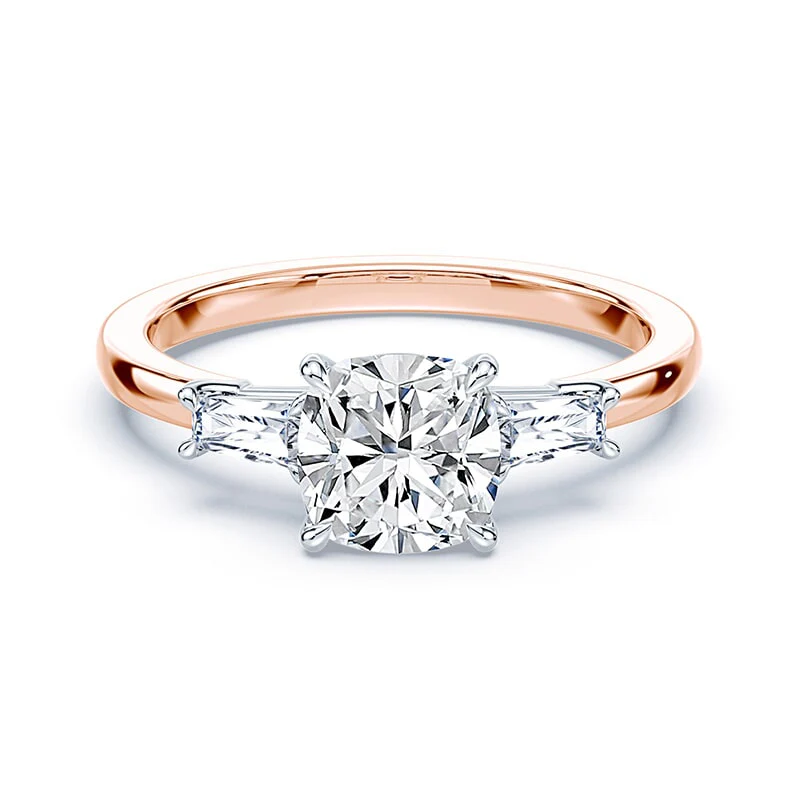 Three Stone Cushion Cut Baguette Ring
