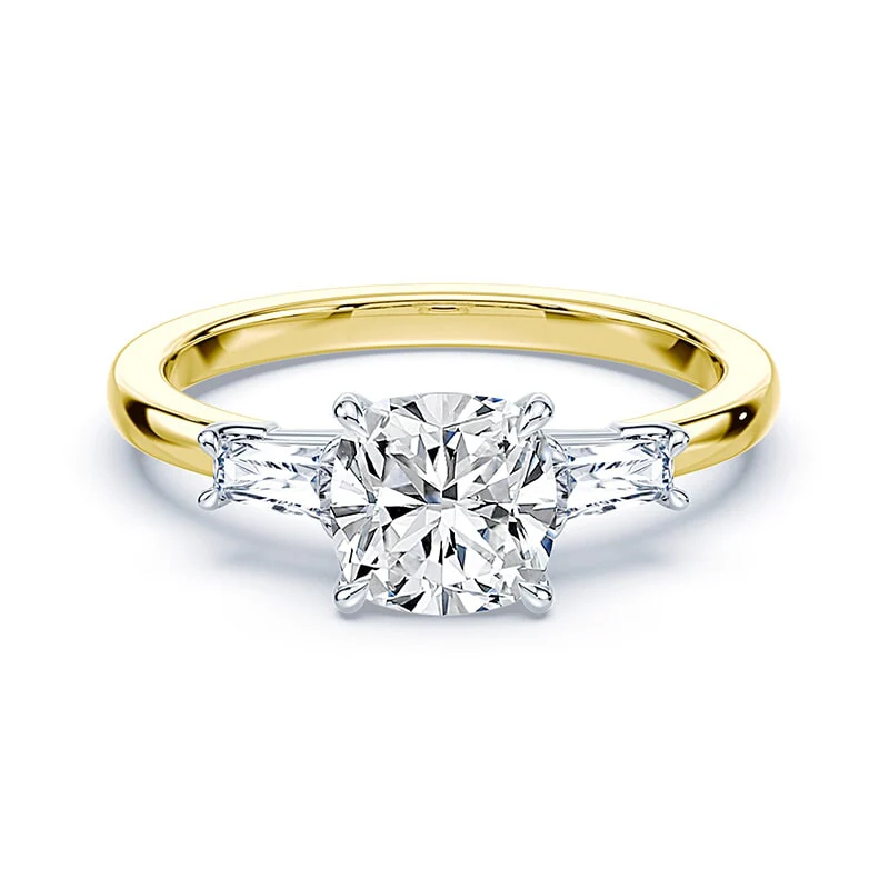 Three Stone Cushion Cut Baguette Ring