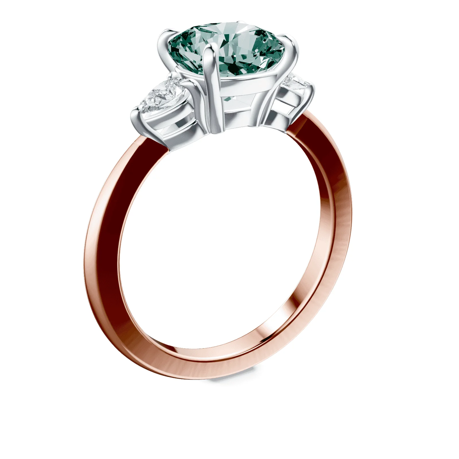 Cushion Cut Three Stone Green Diamond Ring - Image 2