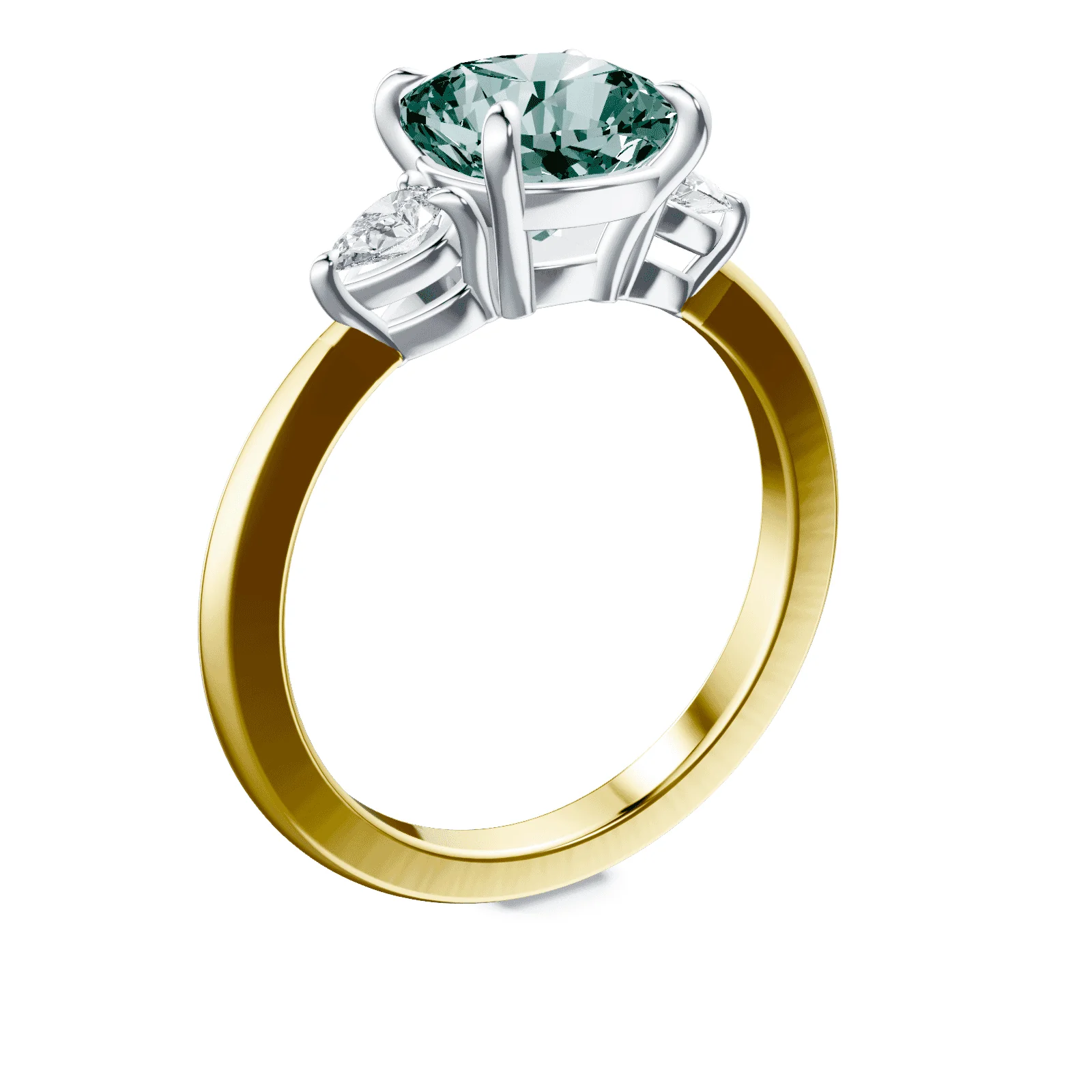 Cushion Cut Three Stone Green Diamond Ring - Image 2