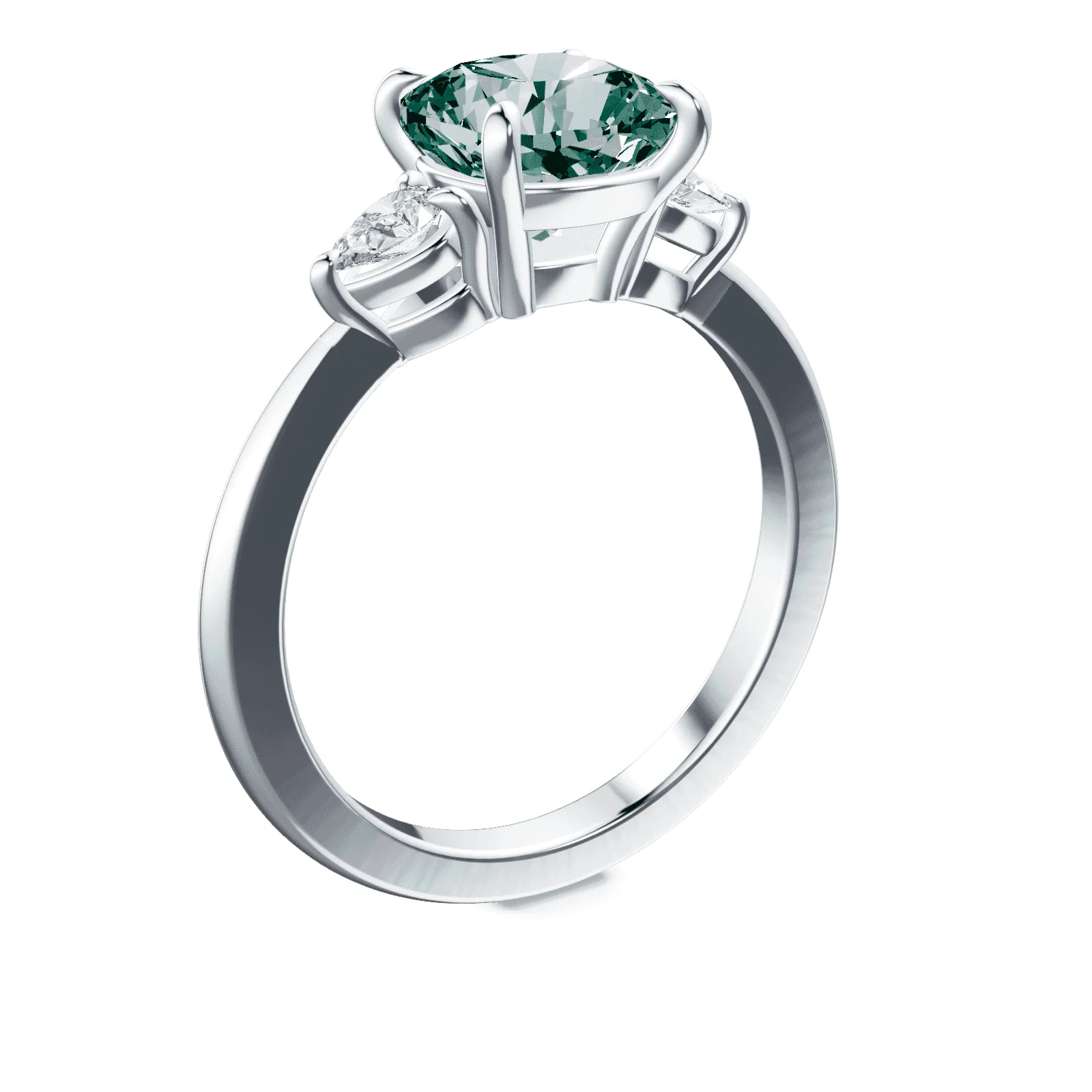 Cushion Cut Three Stone Green Diamond Ring - Image 2