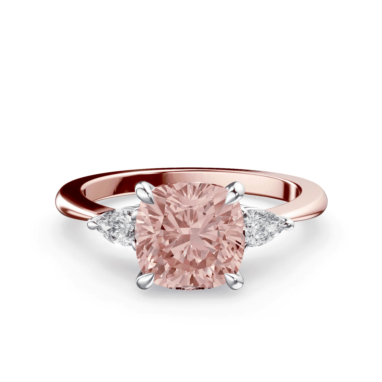 Cushion Cut Three Stone Pink Diamond Ring