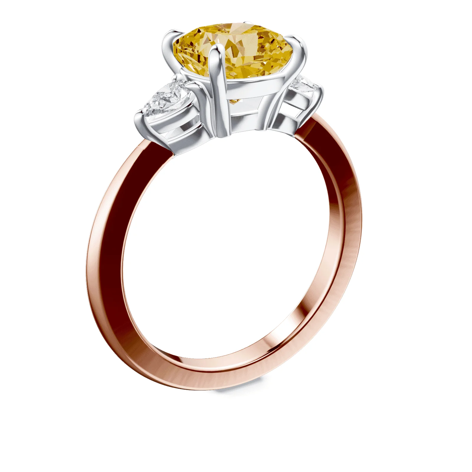 Cushion Cut Three Stone Yellow Diamond Ring - Image 2