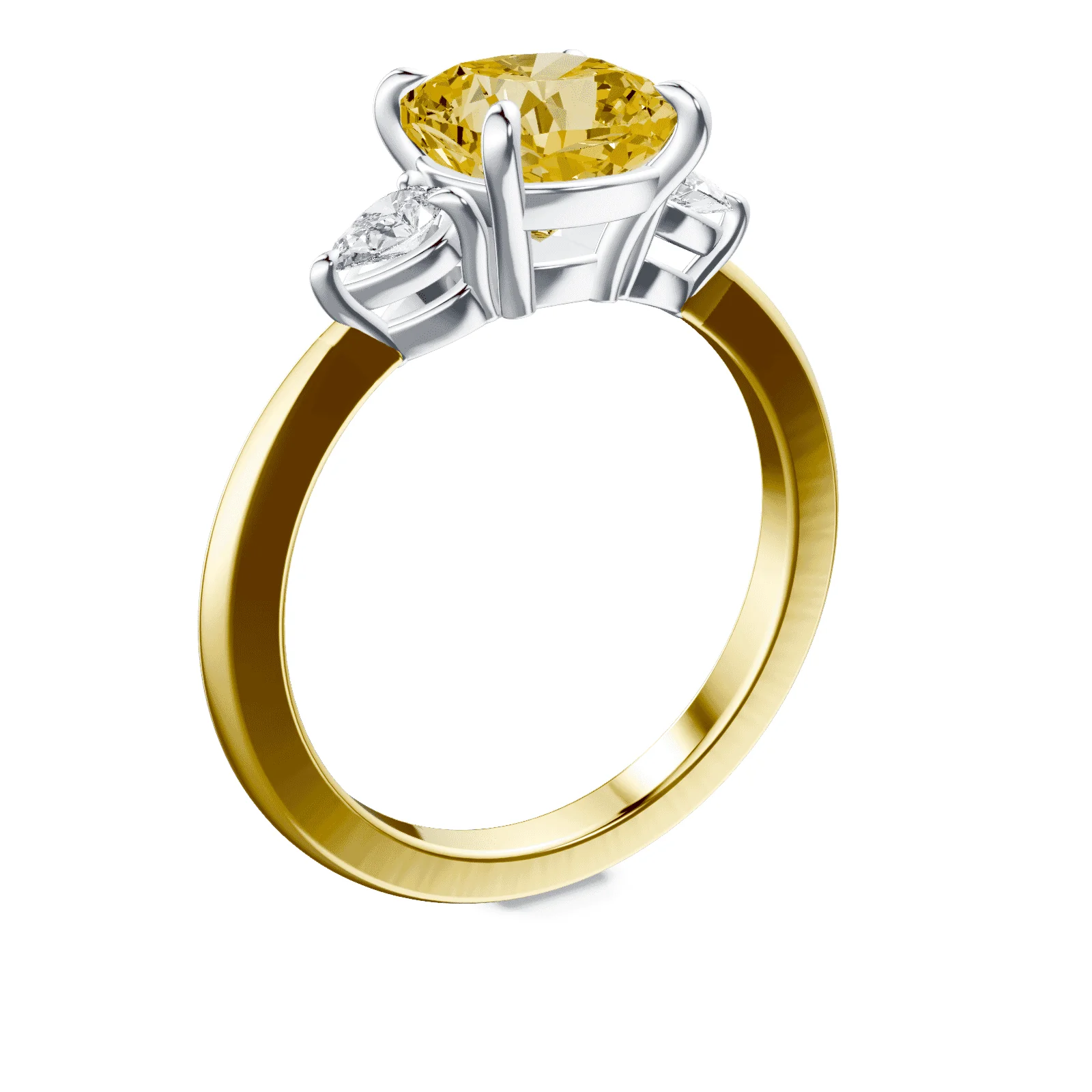 Cushion Cut Three Stone Yellow Diamond Ring - Image 2