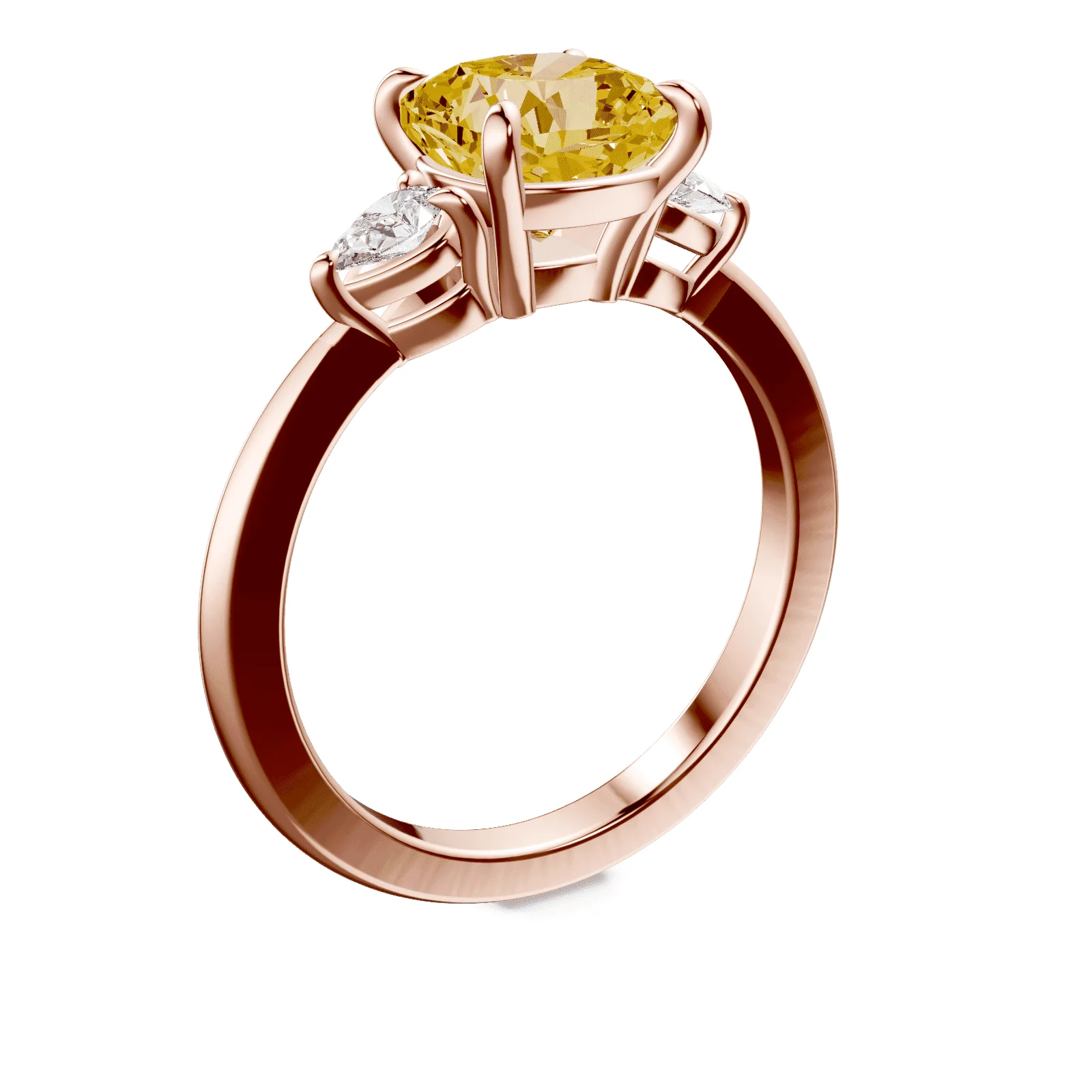 Cushion Cut Three Stone Yellow Diamond Ring - Image 2