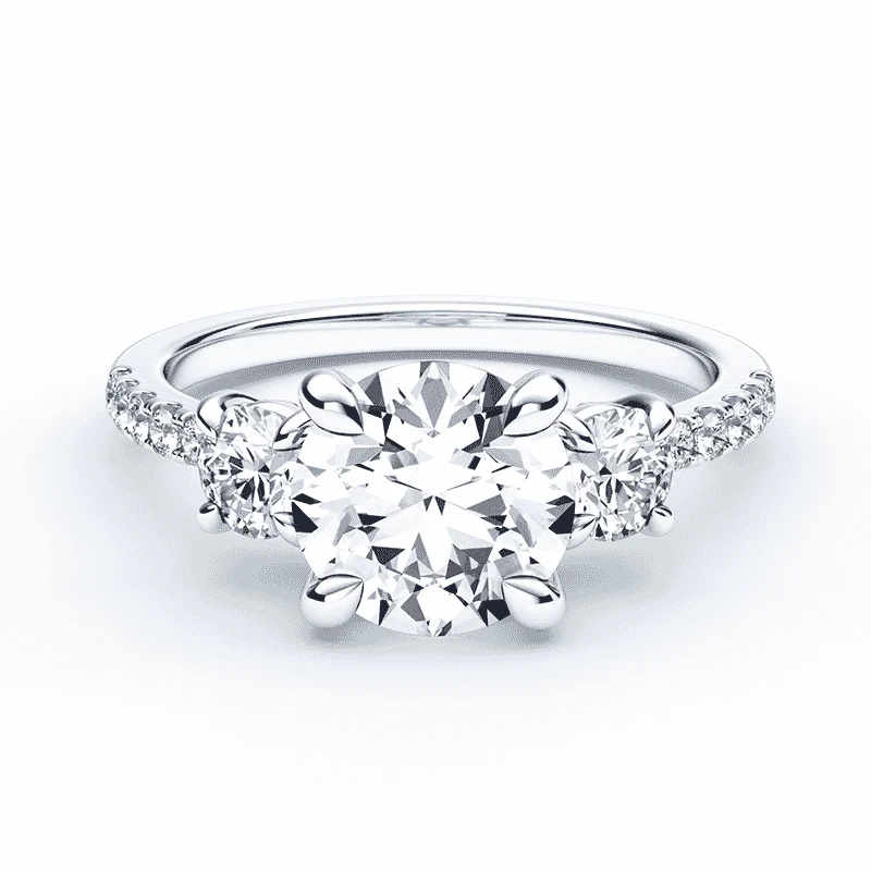 Three Stone Round Pave Ring