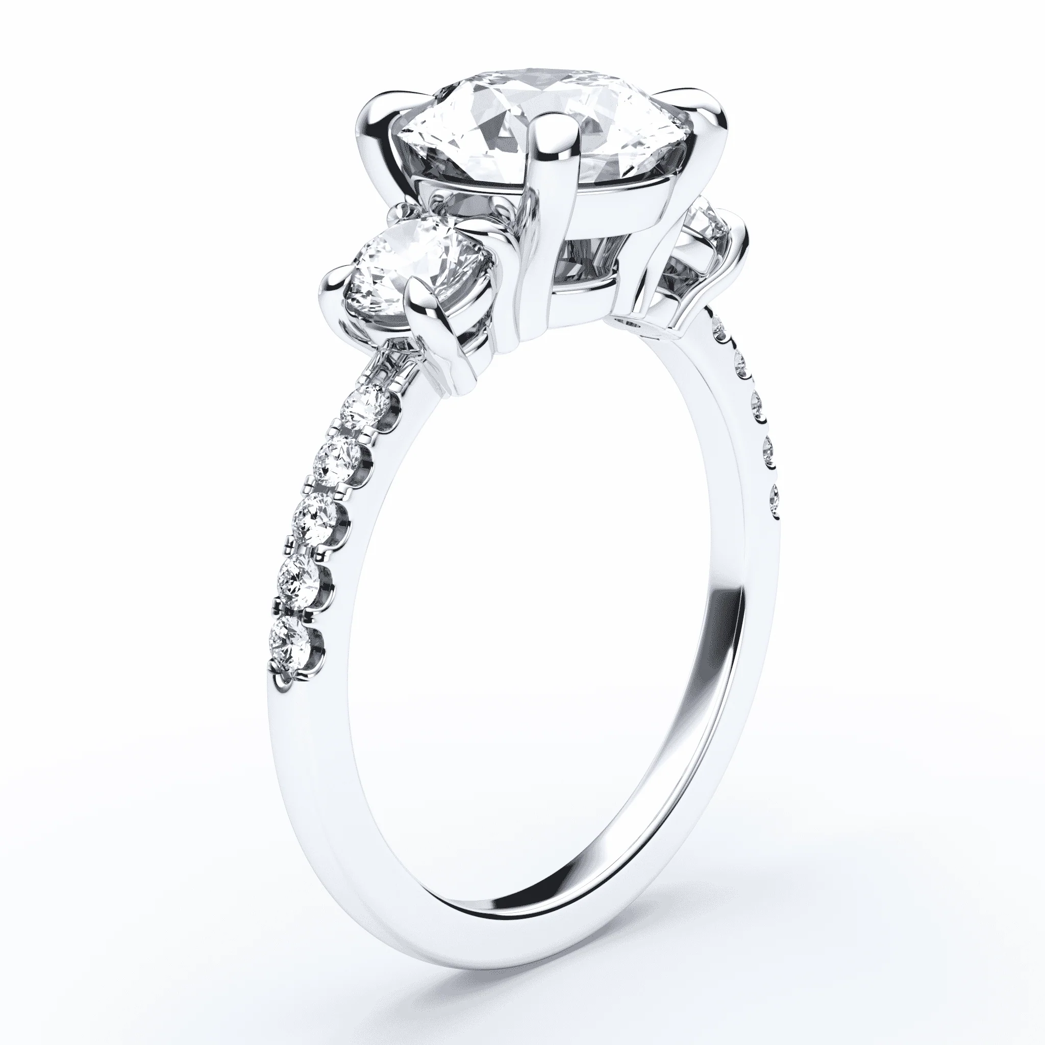 Three Stone Round Pave Ring - Image 2