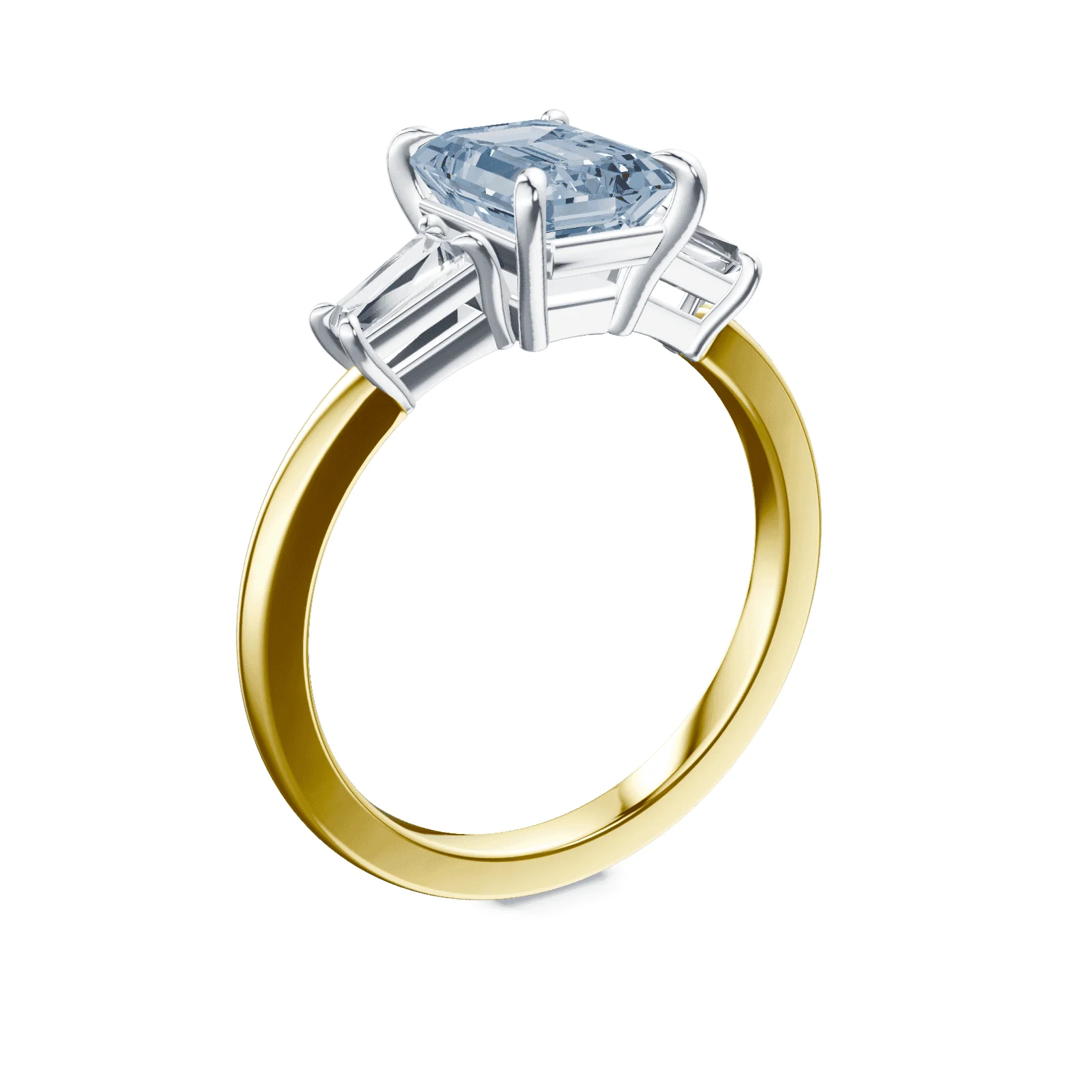 Emerald Cut Three Stone Blue Diamond Ring - Image 2