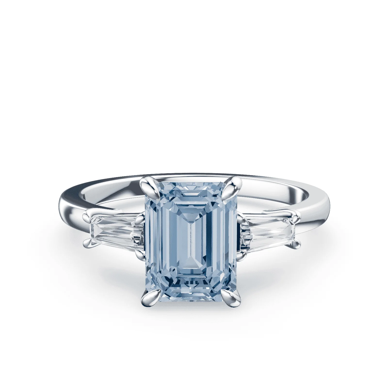 Emerald Cut Three Stone Blue Diamond Ring