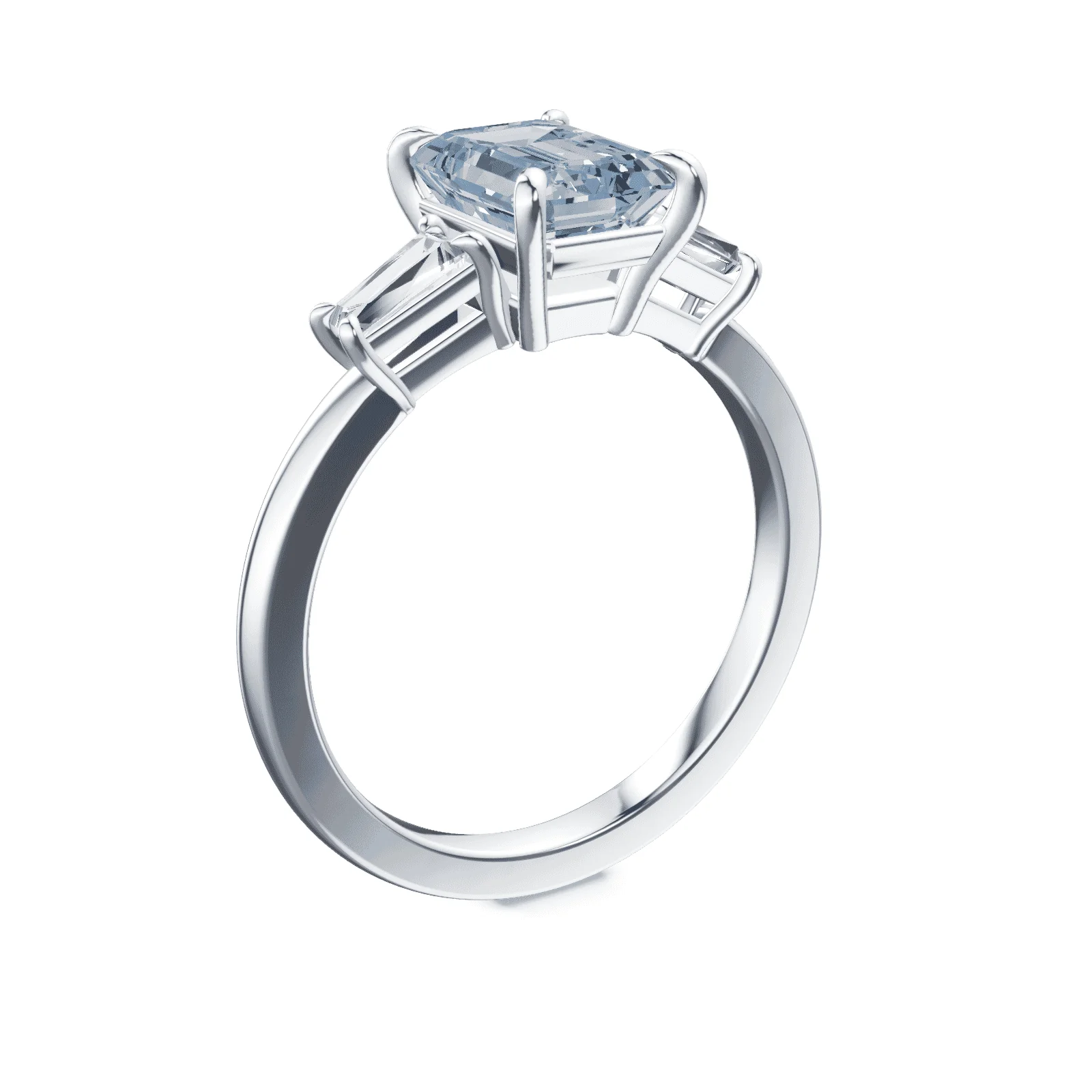 Emerald Cut Three Stone Blue Diamond Ring - Image 2