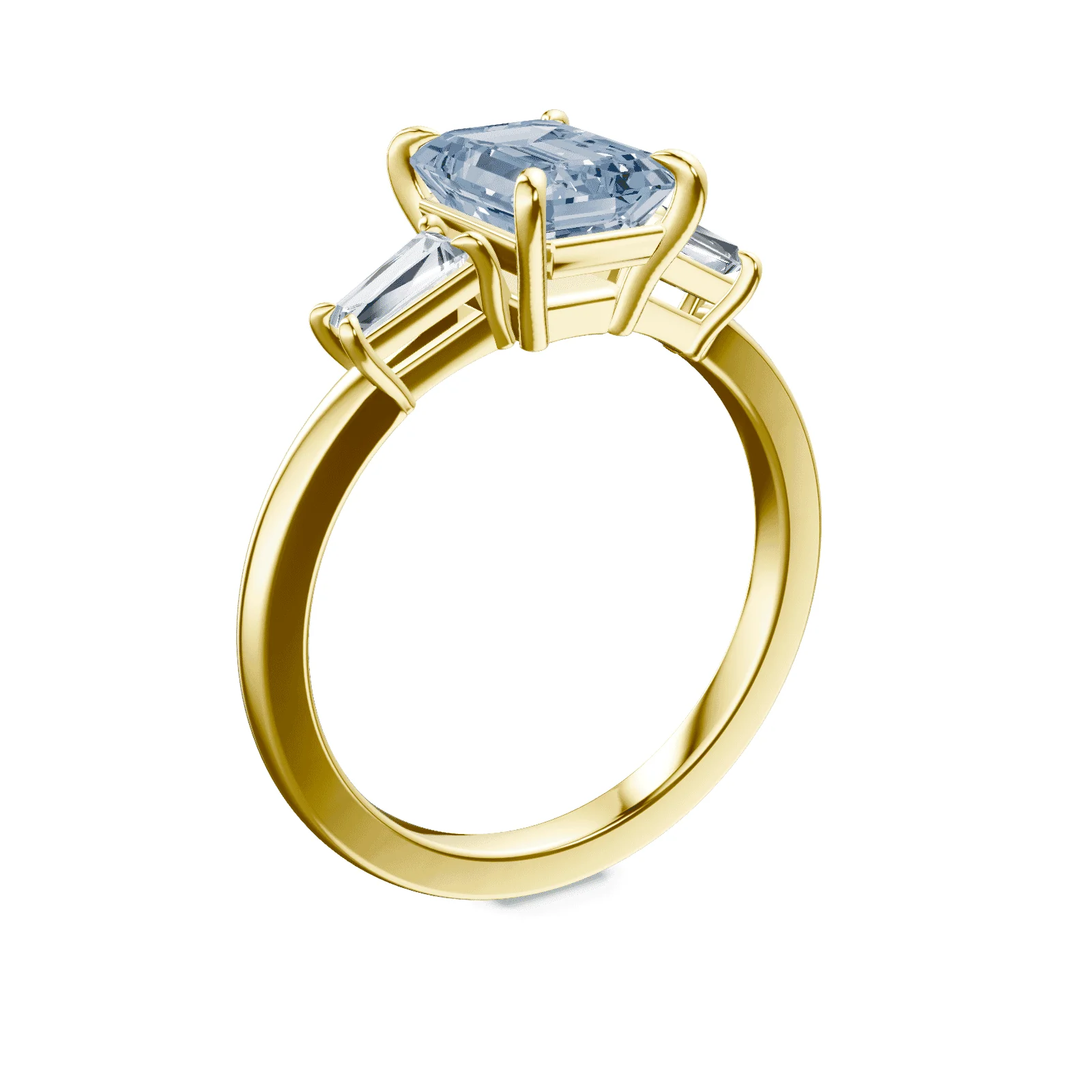 Emerald Cut Three Stone Blue Diamond Ring - Image 2