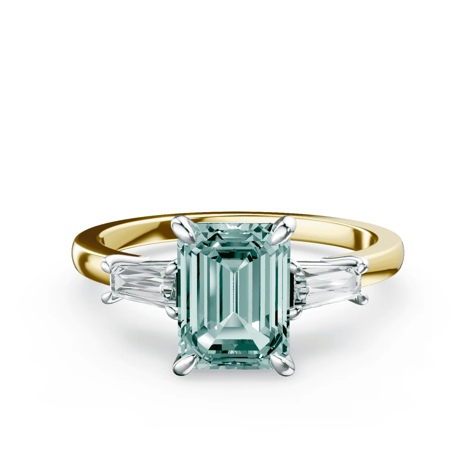 Emerald Cut Three Stone Green Diamond Ring