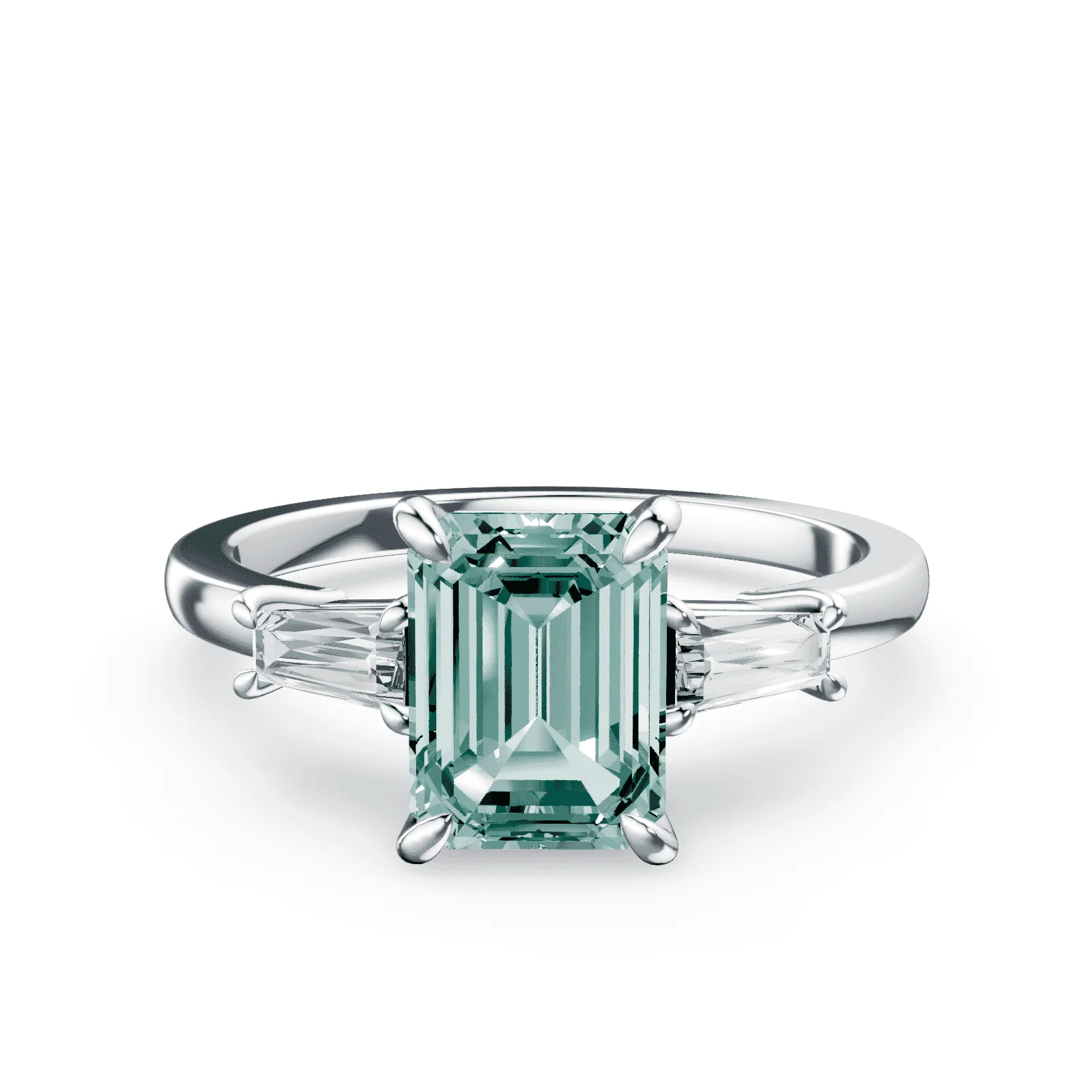 Emerald Cut Three Stone Green Diamond Ring