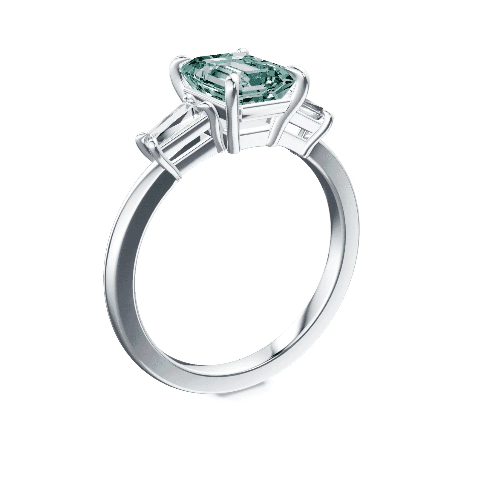 Emerald Cut Three Stone Green Diamond Ring - Image 2