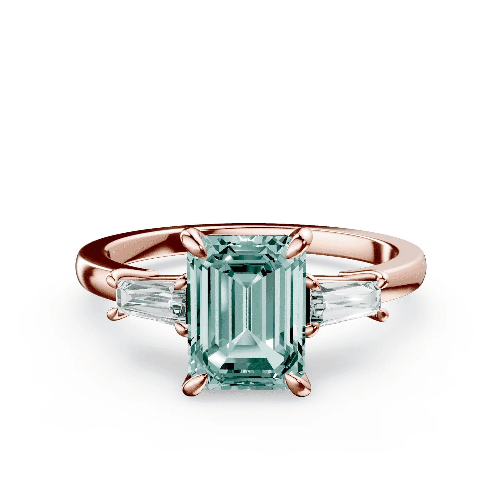 Emerald Cut Three Stone Green Diamond Ring