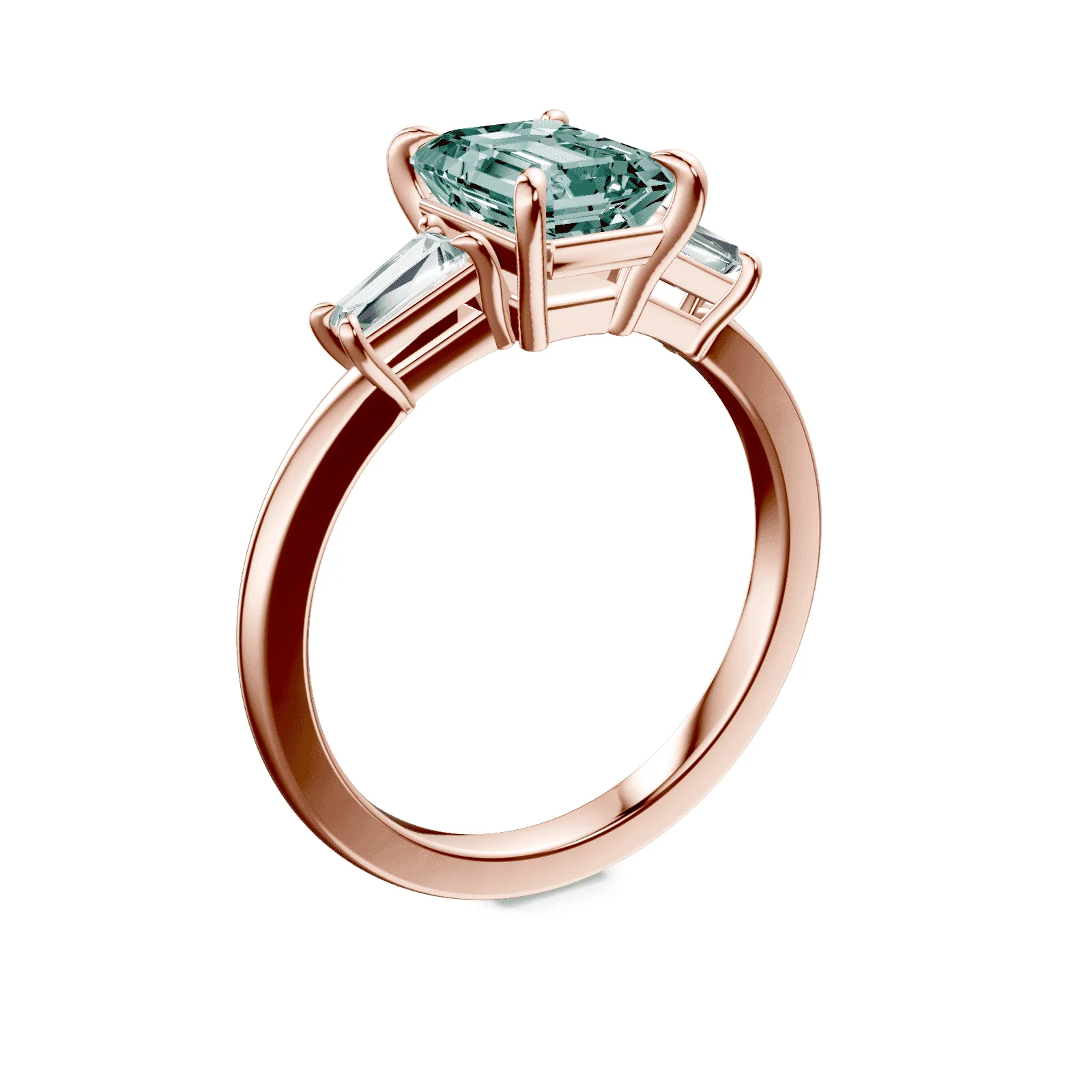 Emerald Cut Three Stone Green Diamond Ring - Image 2