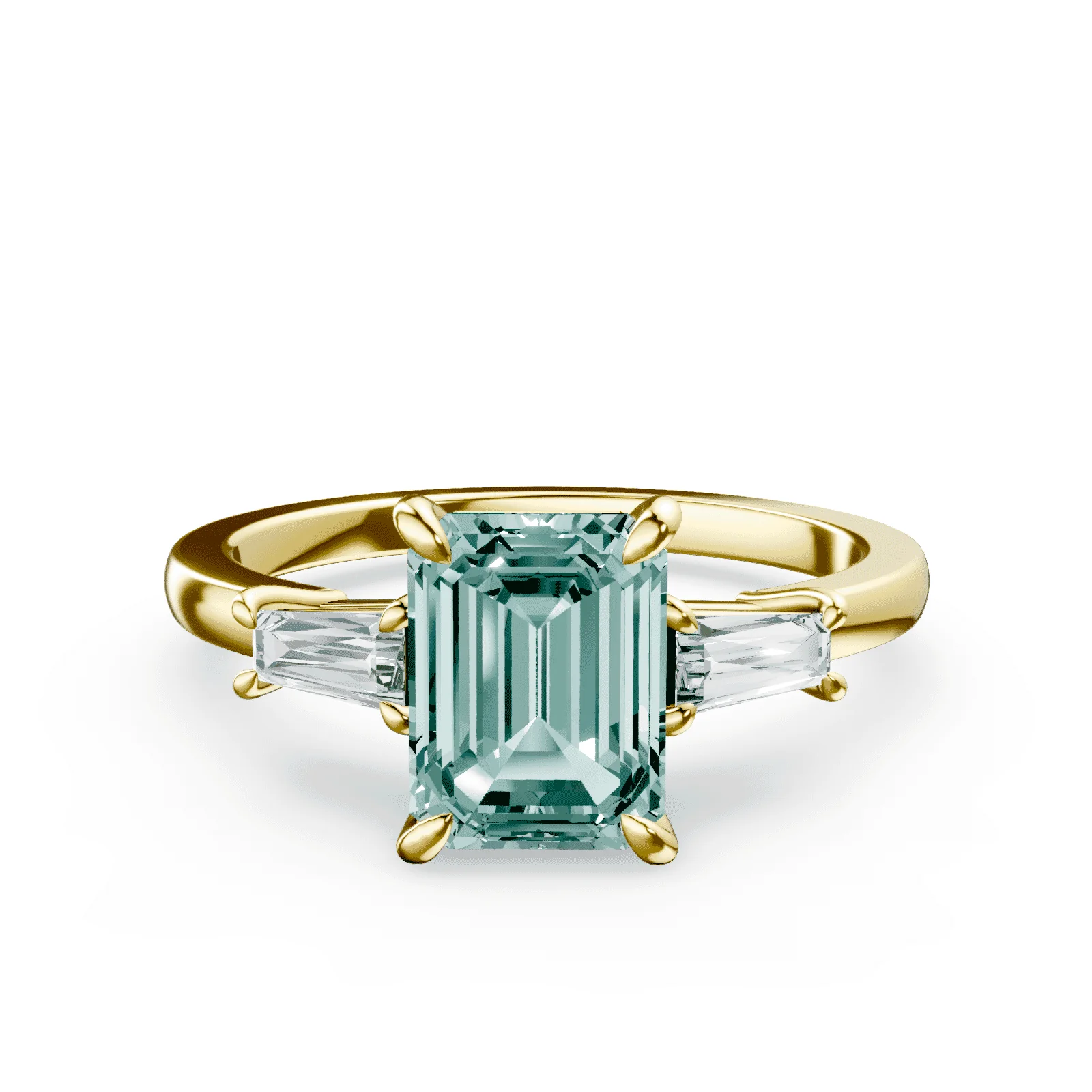Emerald Cut Three Stone Green Diamond Ring