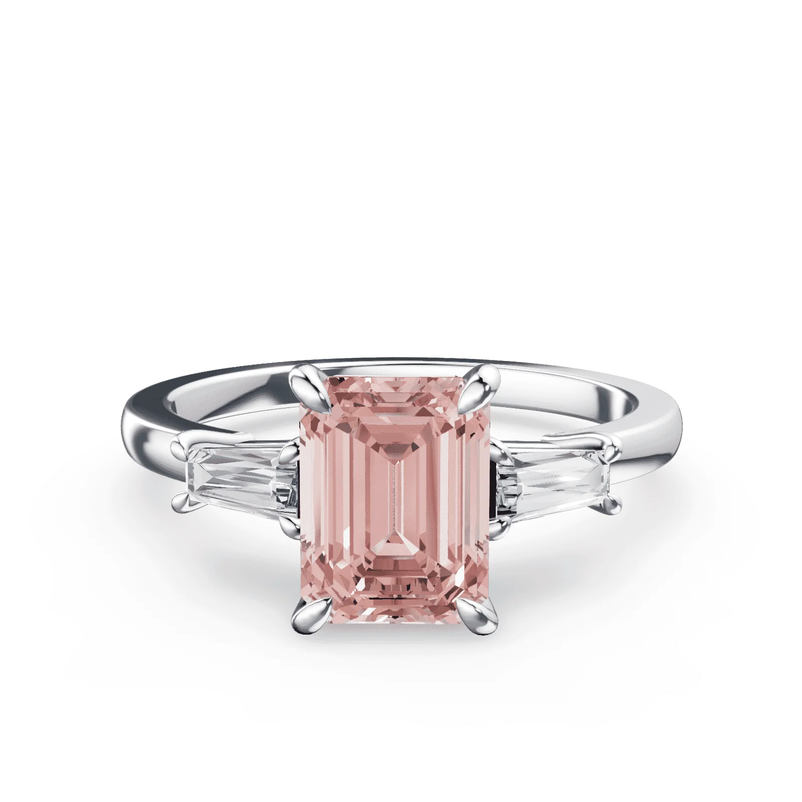 Emerald Cut Three Stone Pink Diamond Ring