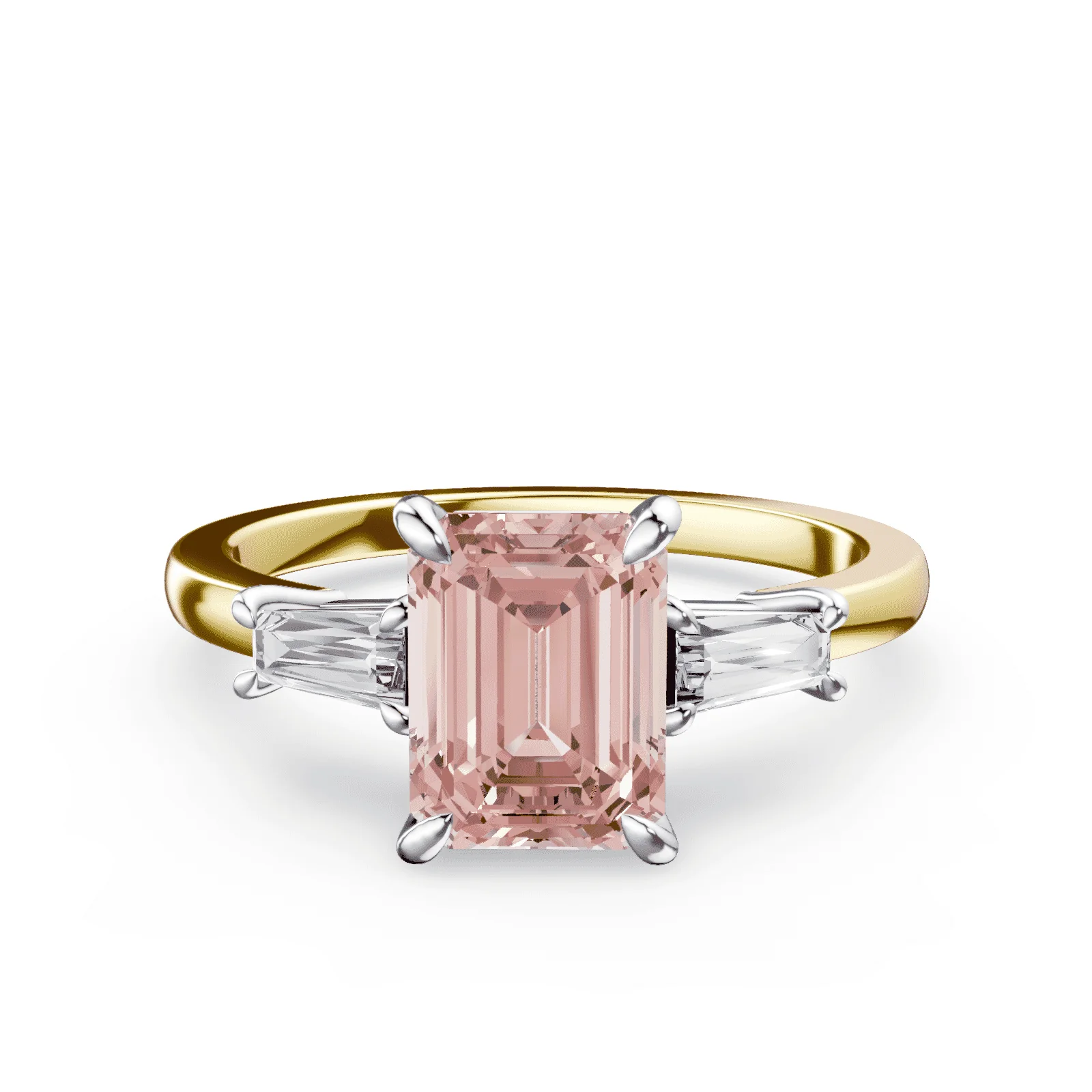 Emerald Cut Three Stone Pink Diamond Ring