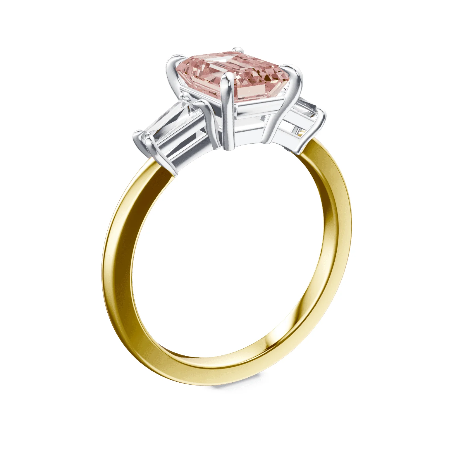 Emerald Cut Three Stone Pink Diamond Ring - Image 2