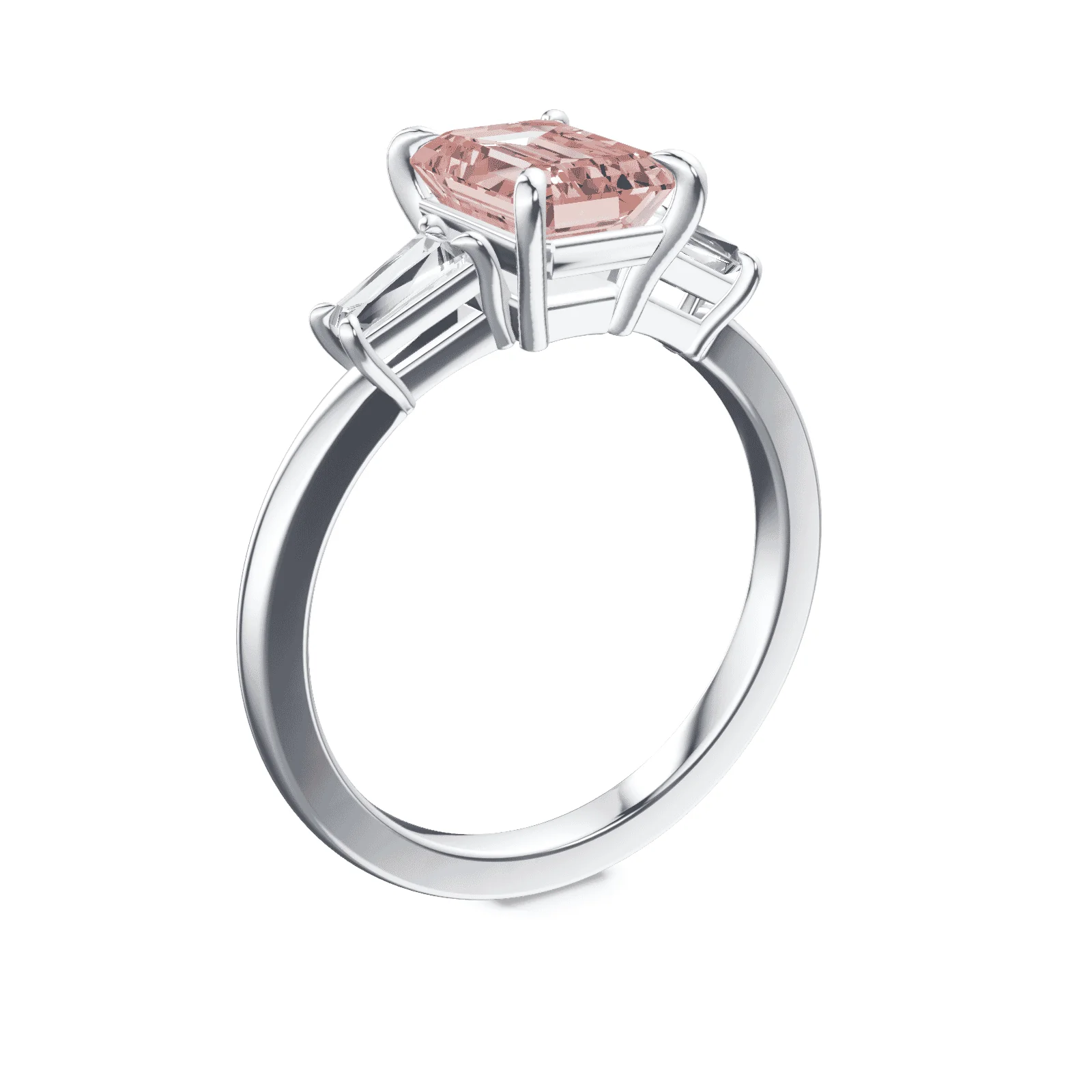 Emerald Cut Three Stone Pink Diamond Ring - Image 2