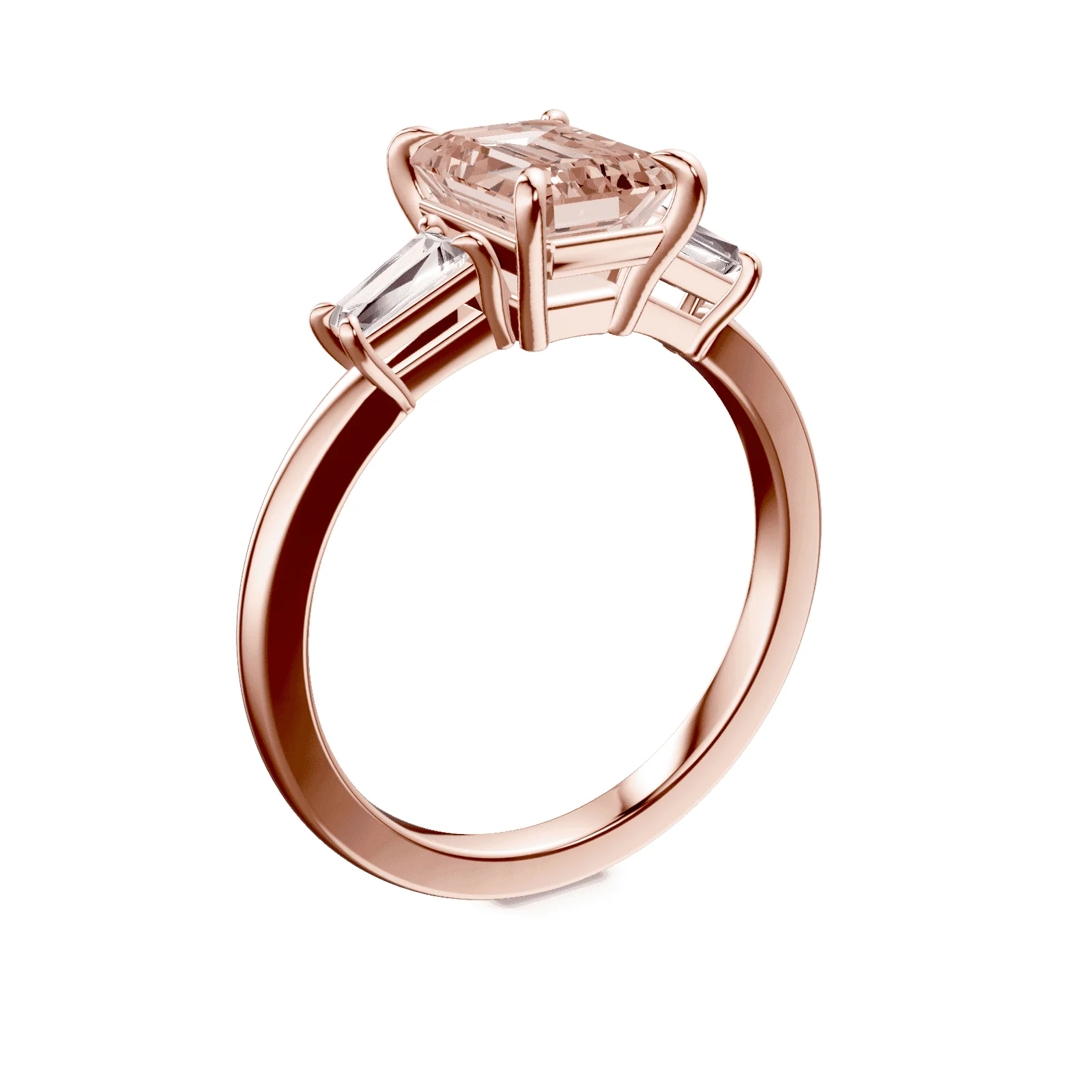 Emerald Cut Three Stone Pink Diamond Ring - Image 2