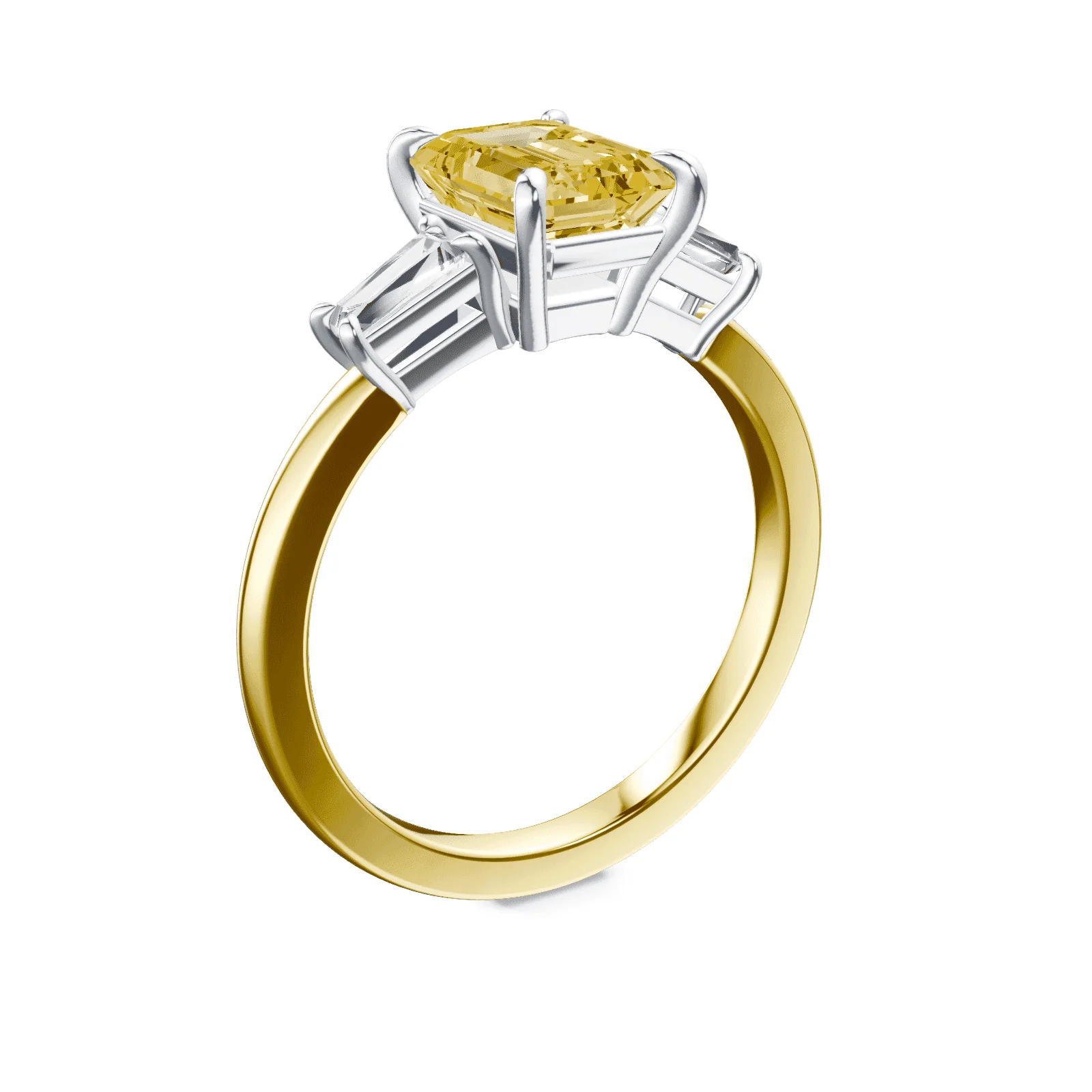 Emerald Cut Three Stone Yellow Diamond Ring - Image 2