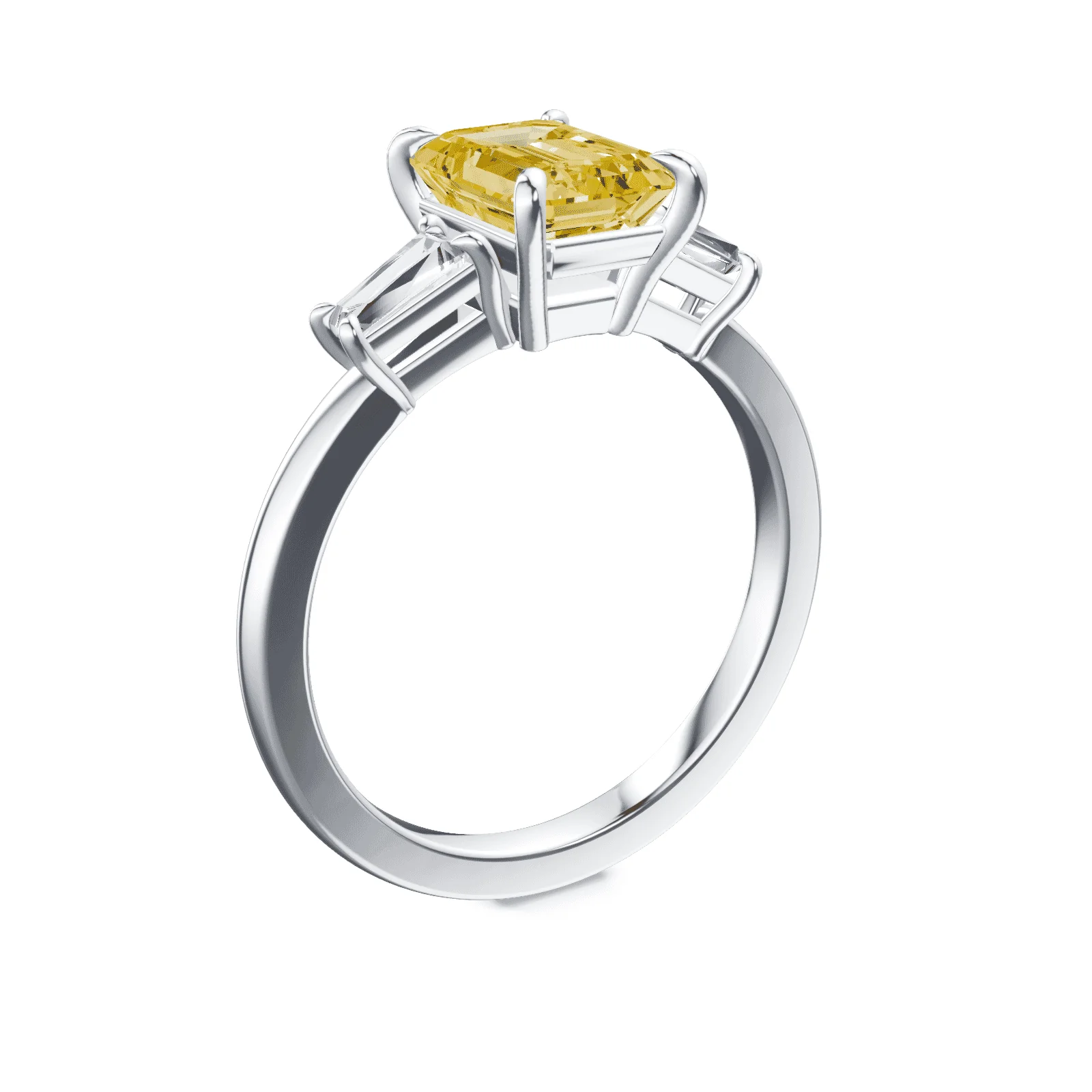 Emerald Cut Three Stone Yellow Diamond Ring - Image 2