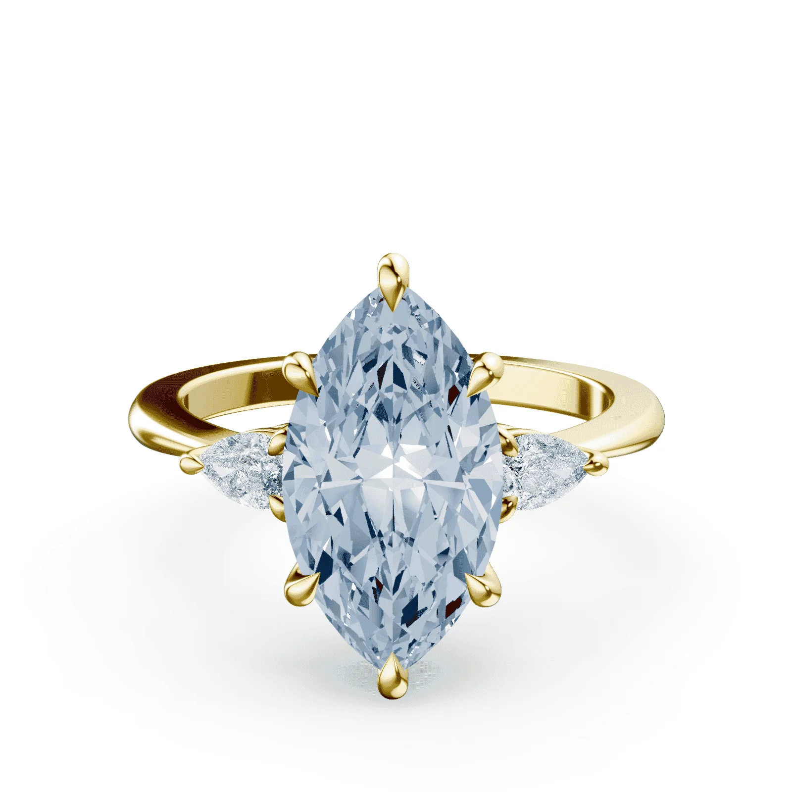 Marquise Cut Three Stone Blue Diamond Ring